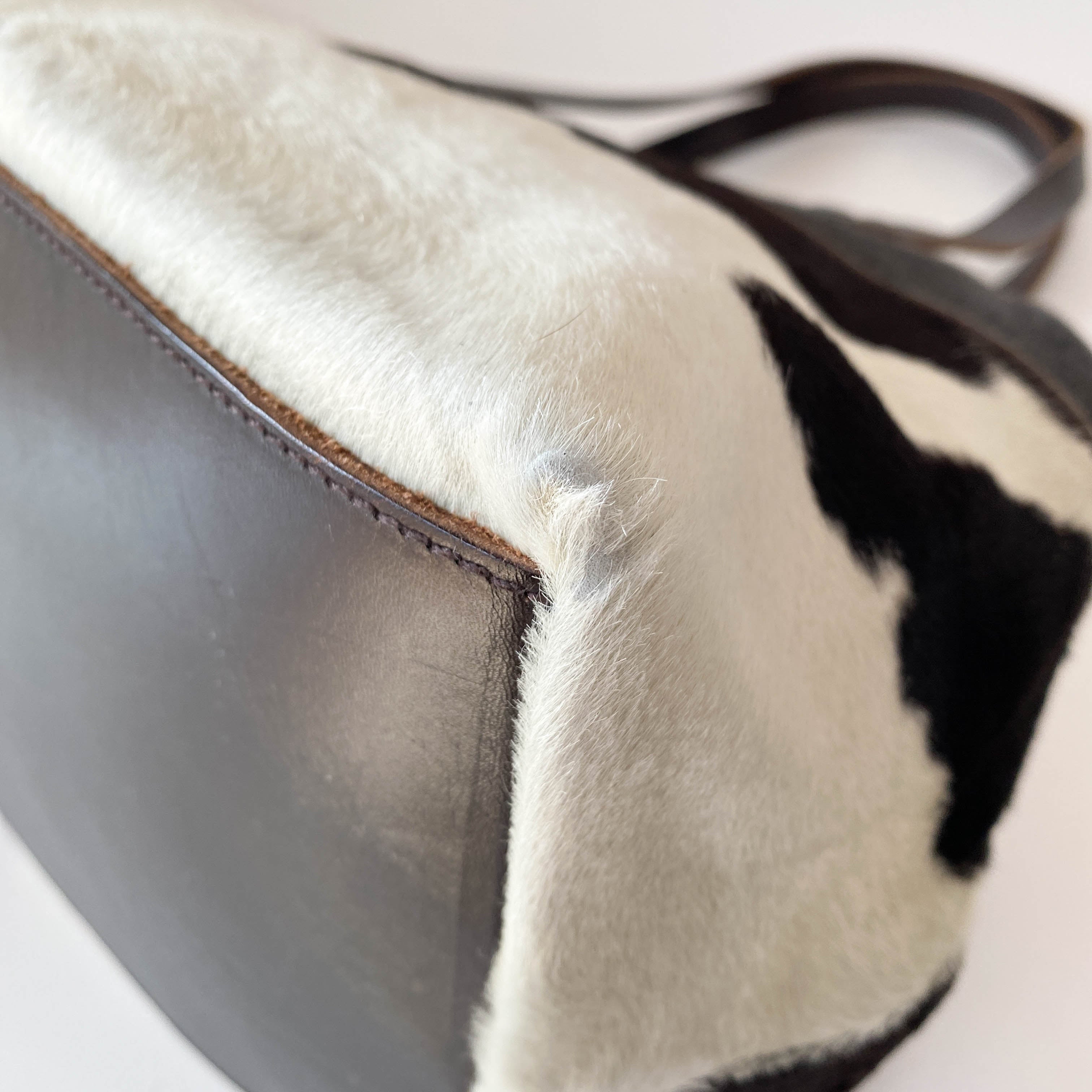 Multi Colour Cow Print Pony Hair & Denim Bag