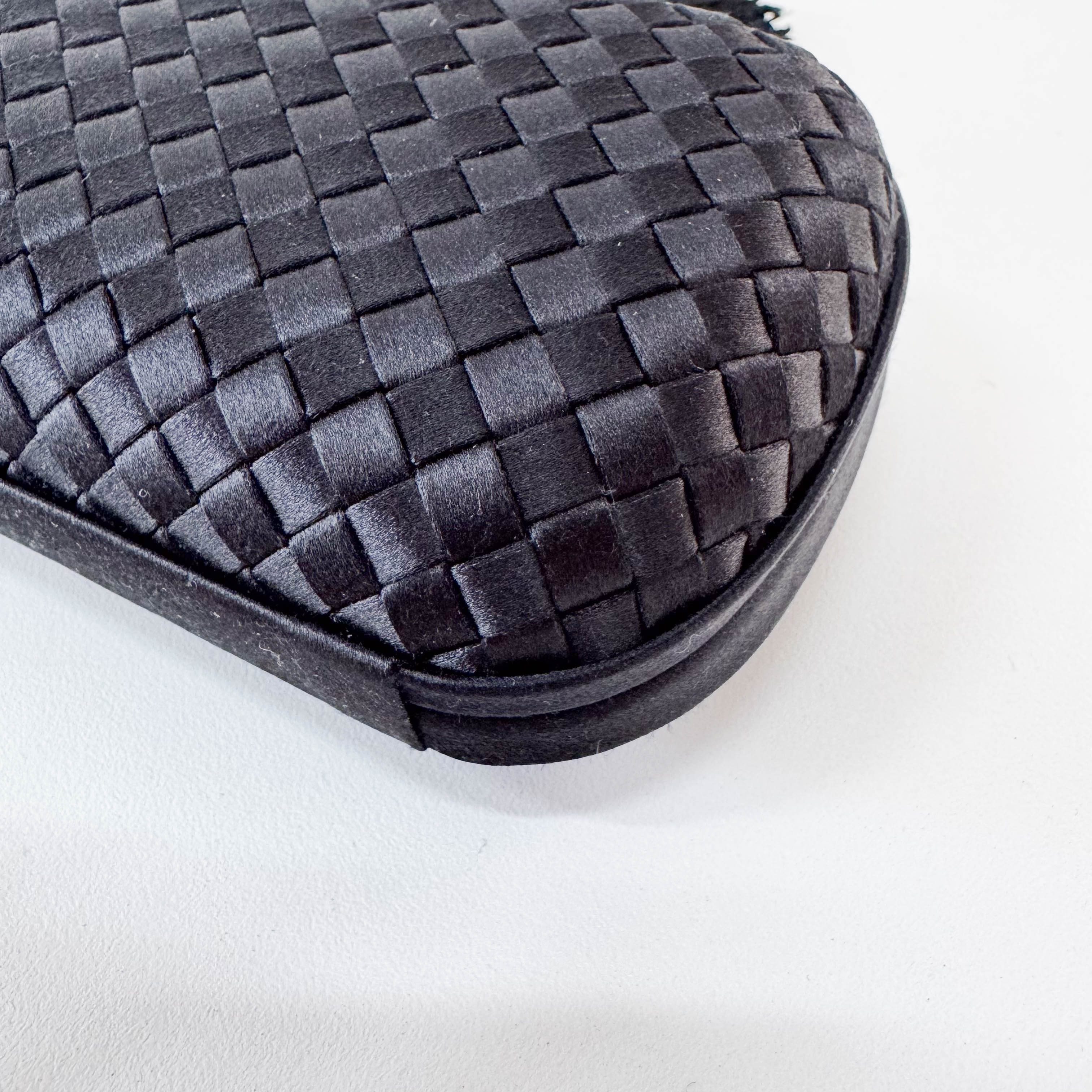 Intrecciato Black Satin Mini Clutch Bag