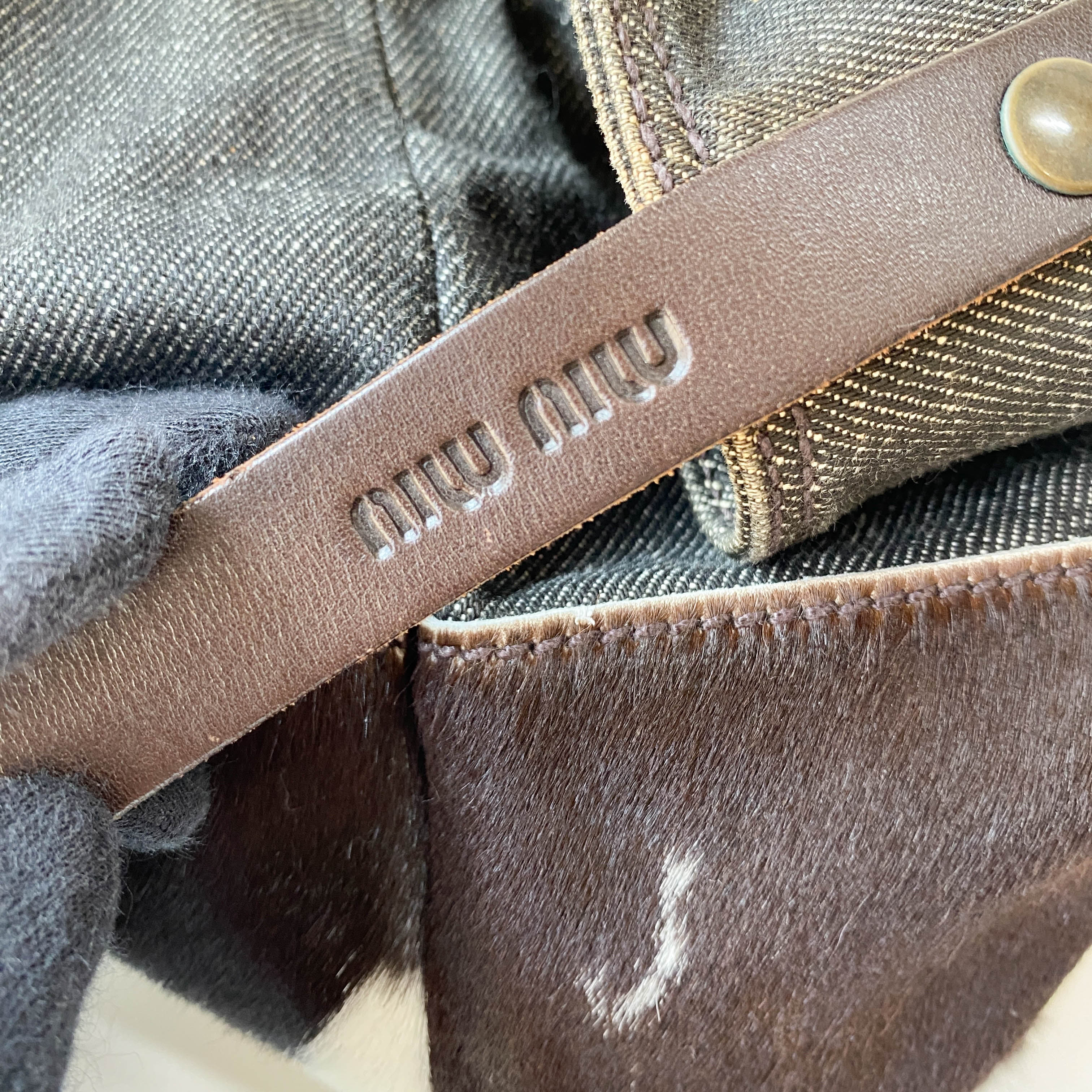 Multi Colour Cow Print Pony Hair & Denim Bag