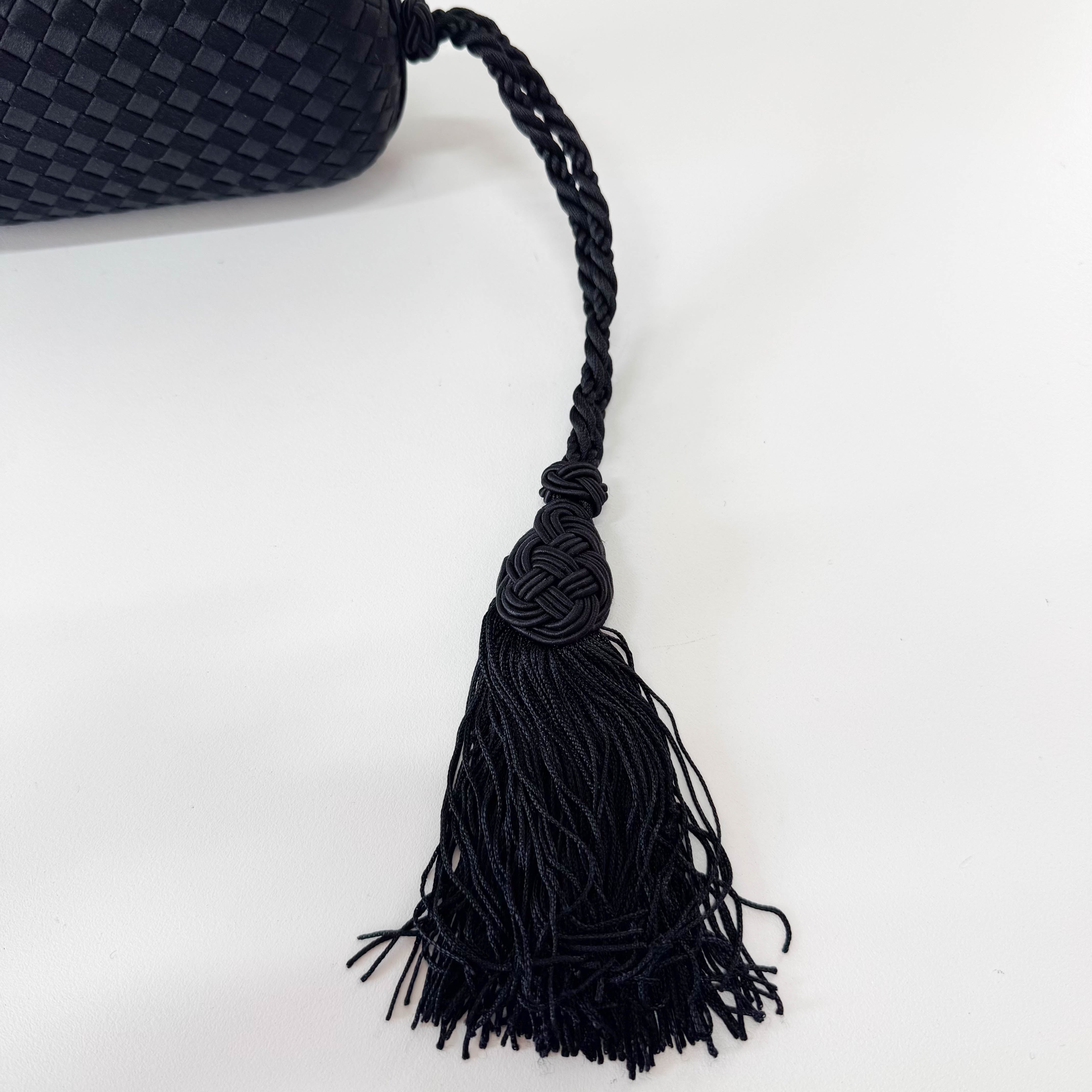 Intrecciato Black Satin Mini Clutch Bag