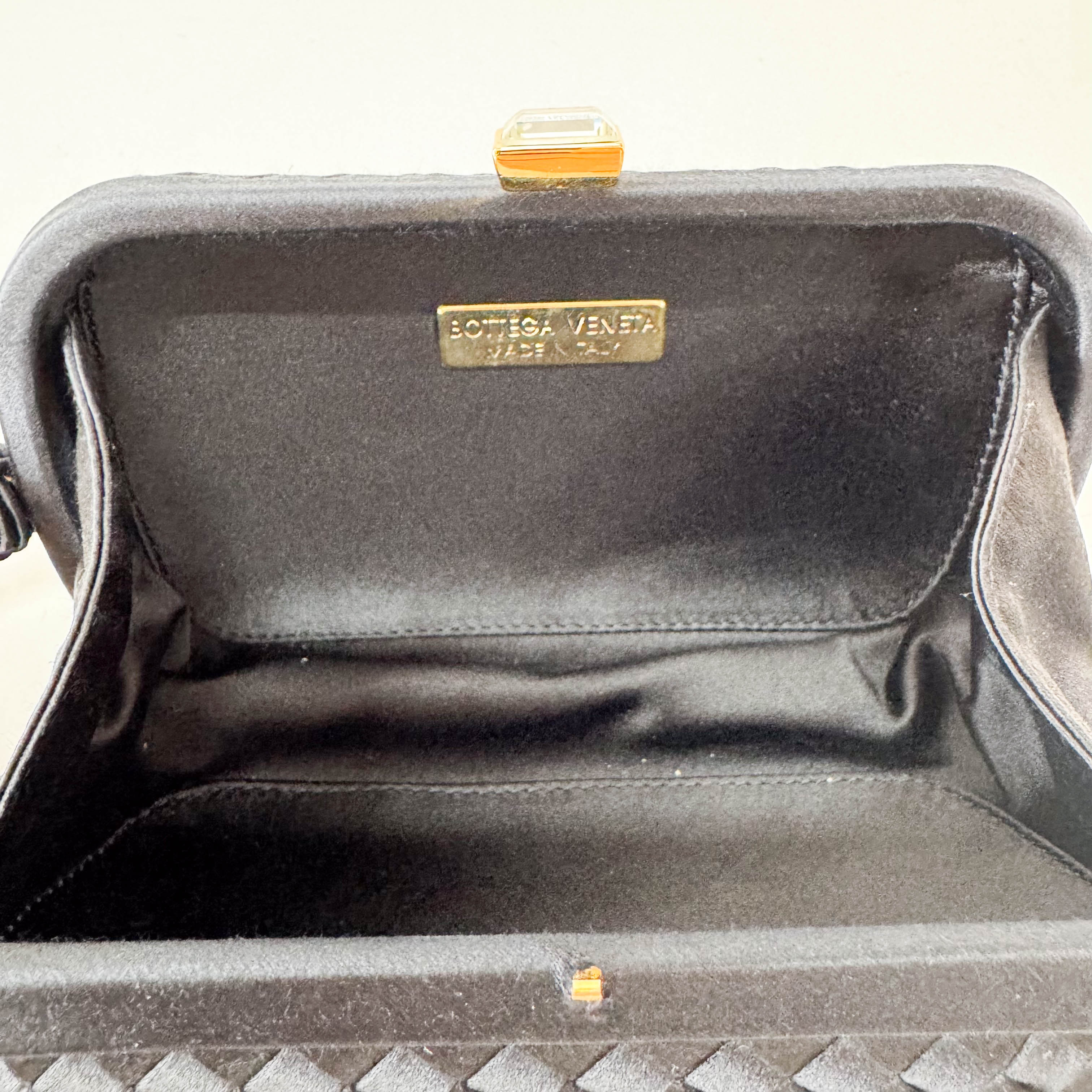 Intrecciato Black Satin Mini Clutch Bag