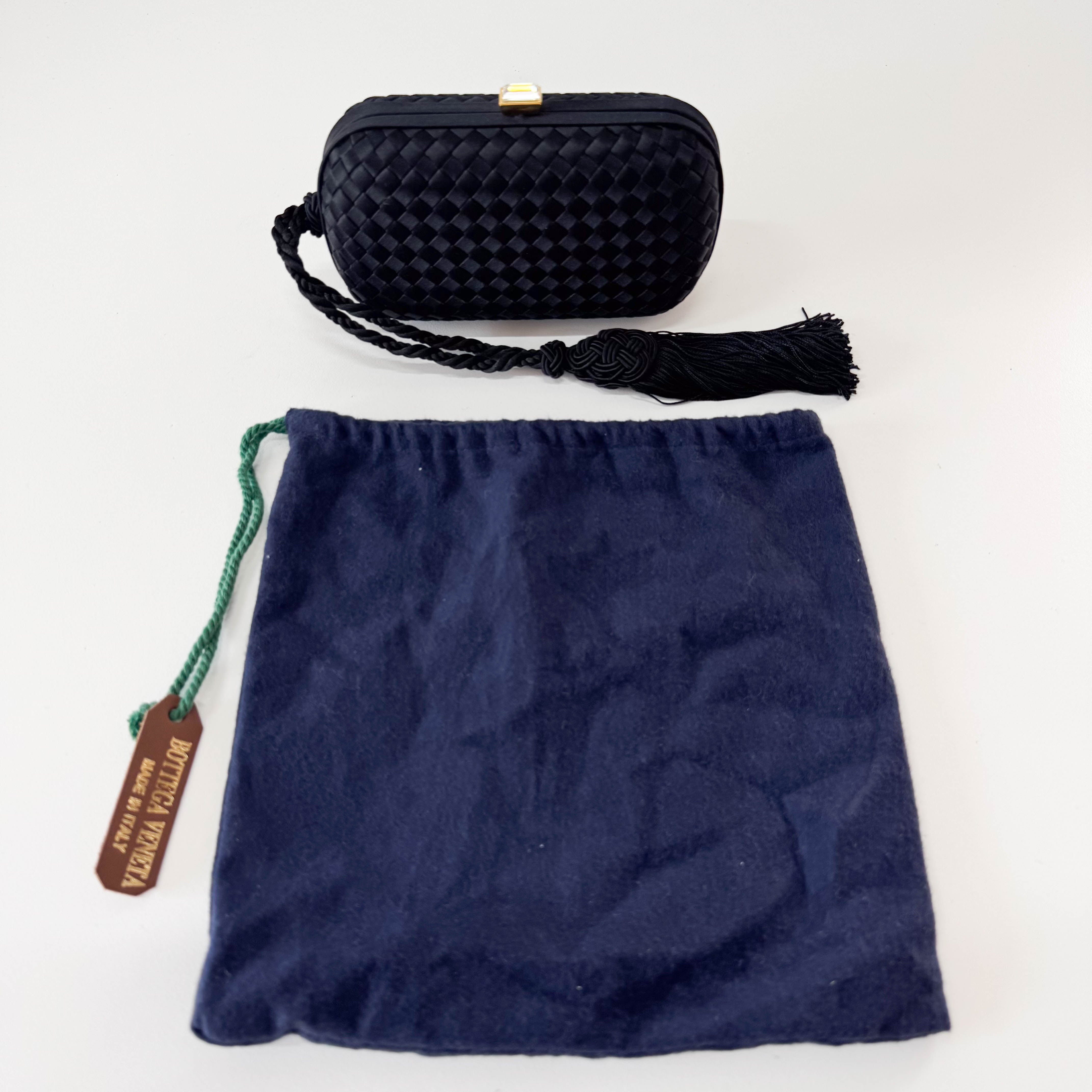 Intrecciato Black Satin Mini Clutch Bag