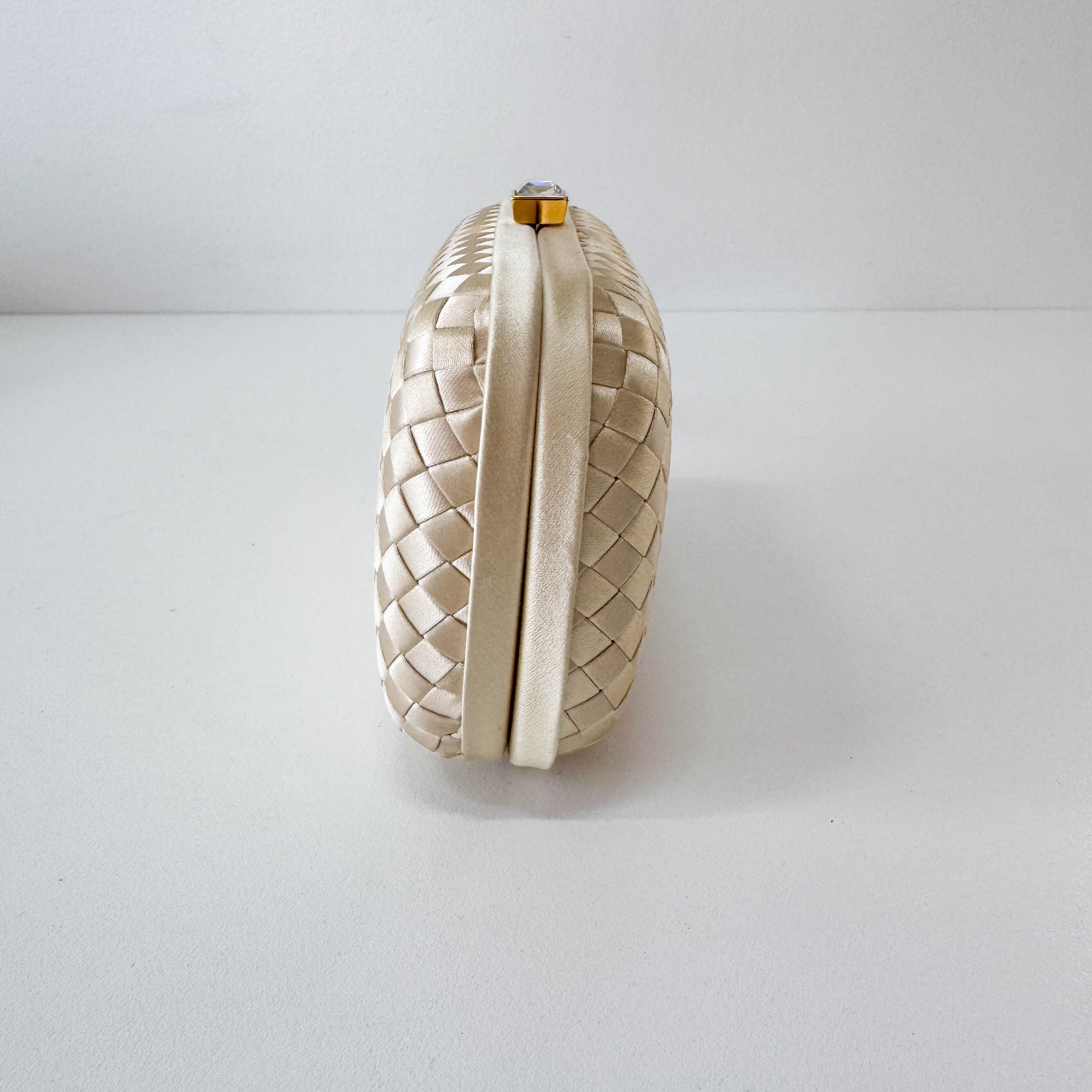 Intrecciato Beige Satin Mini Clutch Bag