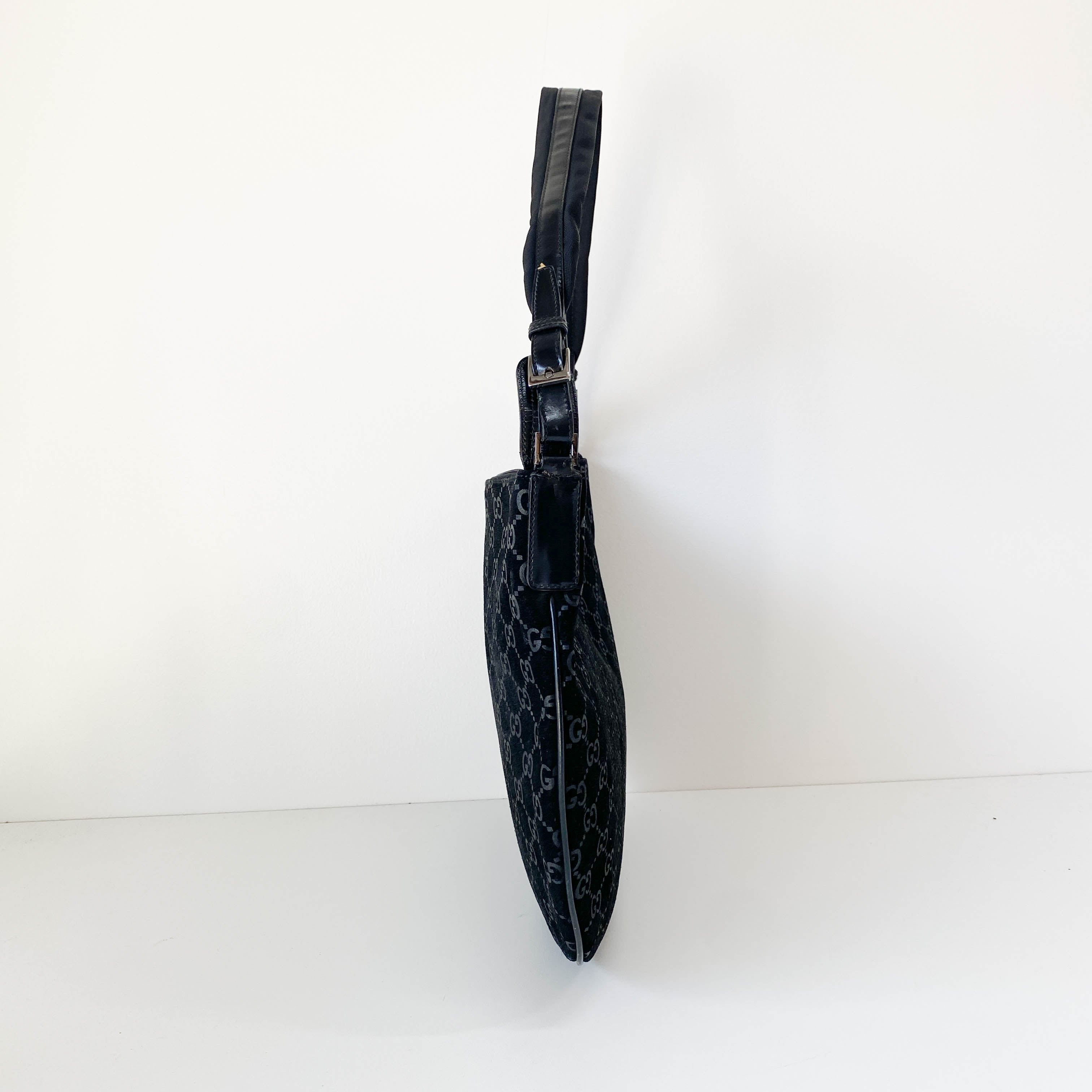 Hobo Black GG Suede Shoulder Bag