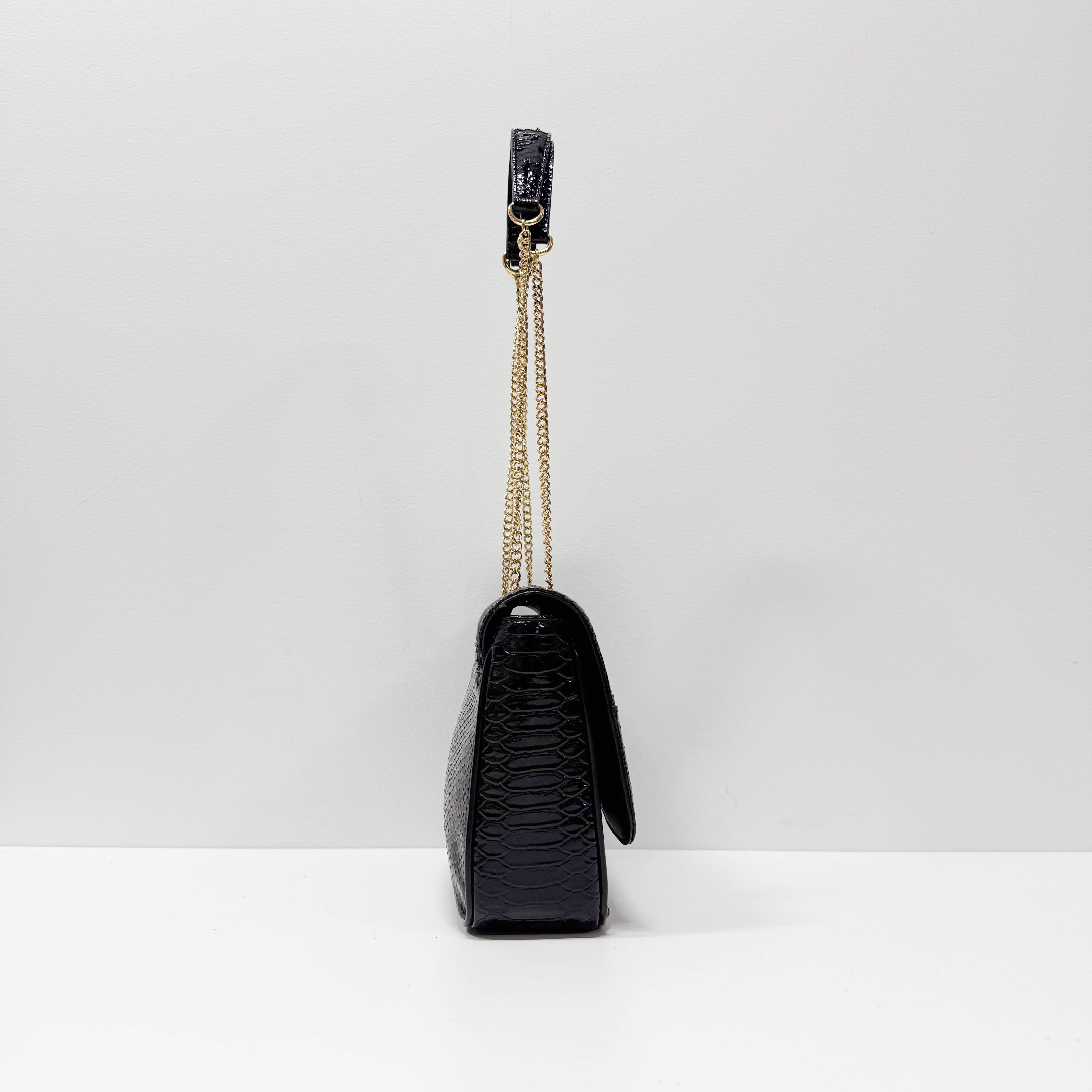 Anglomania Orb Black Croc Embossed Leather Shoulder Bag