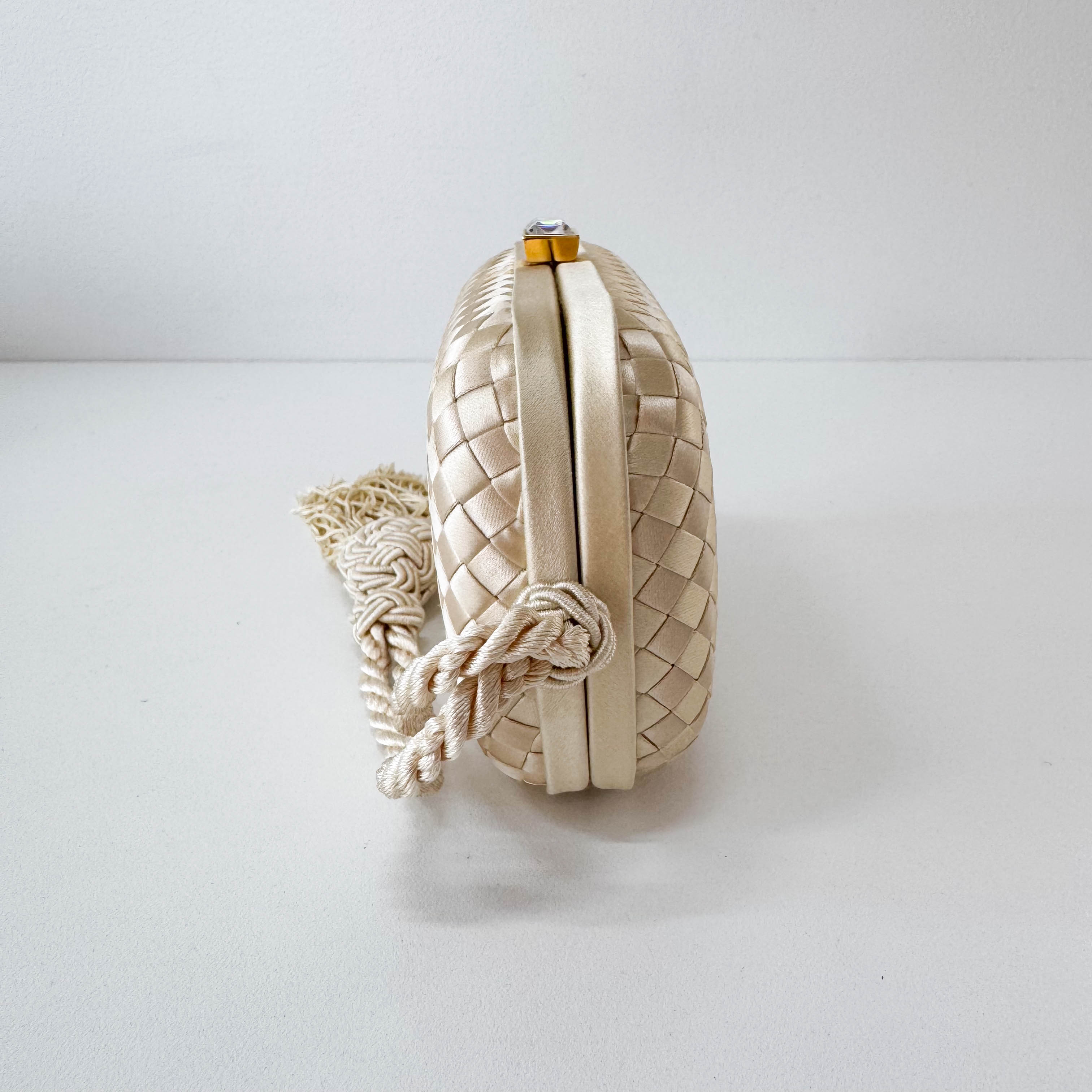 Intrecciato Beige Satin Mini Clutch Bag