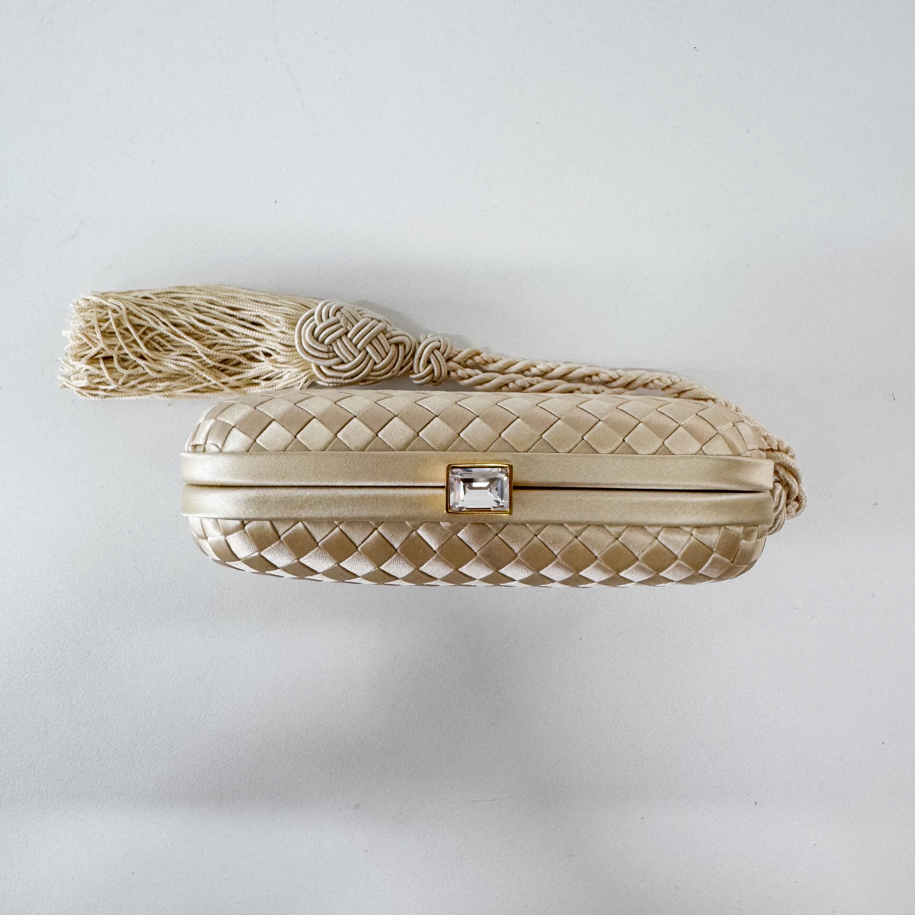 Intrecciato Beige Satin Mini Clutch Bag