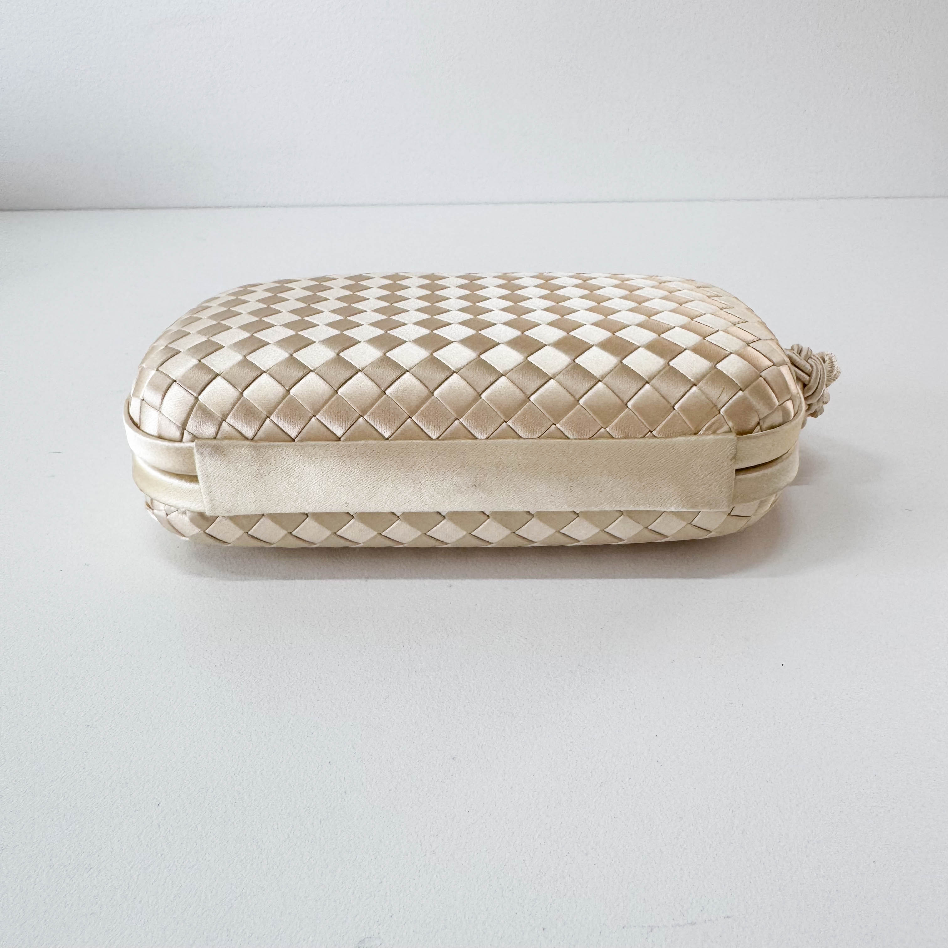 Intrecciato Beige Satin Mini Clutch Bag