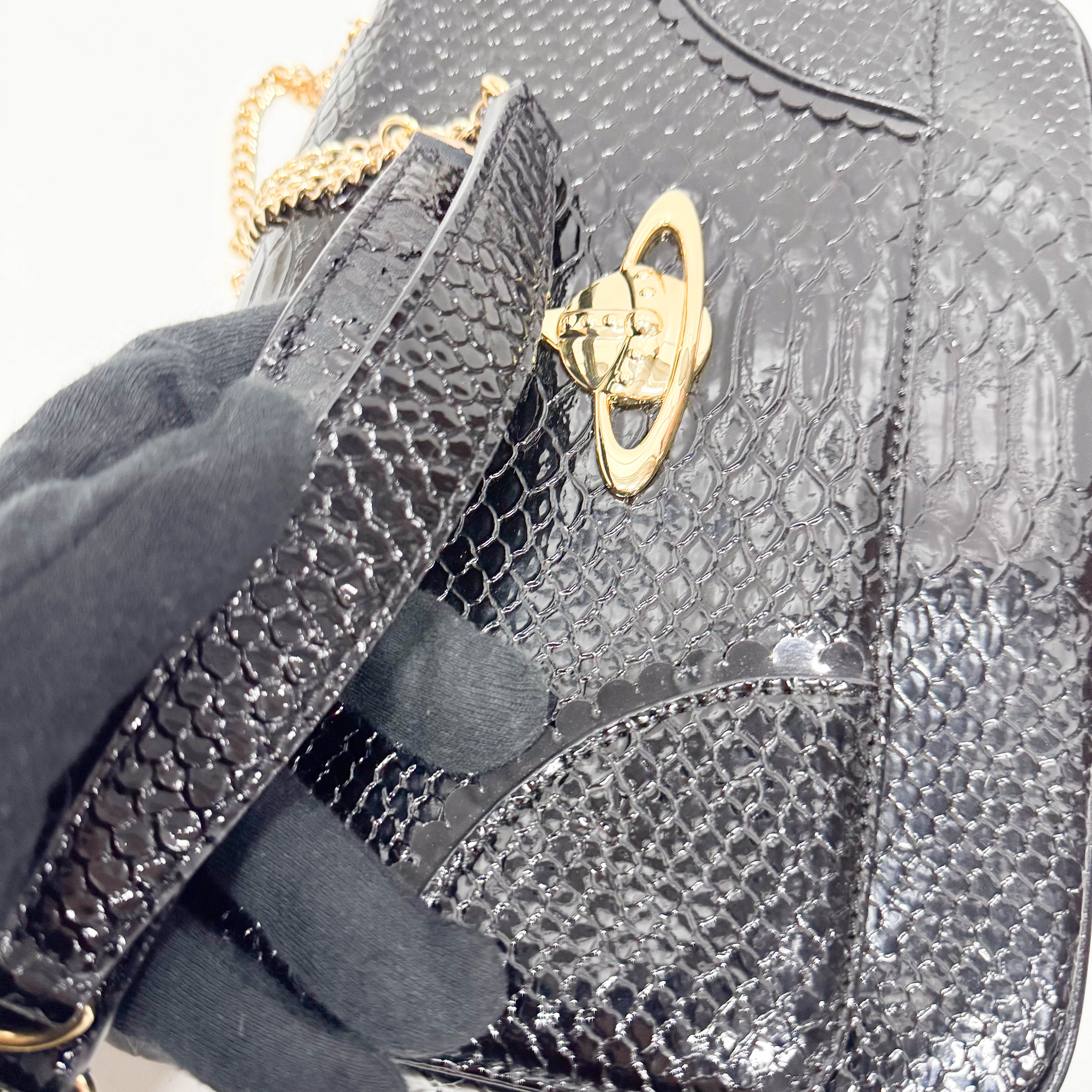 Anglomania Orb Black Croc Embossed Leather Shoulder Bag