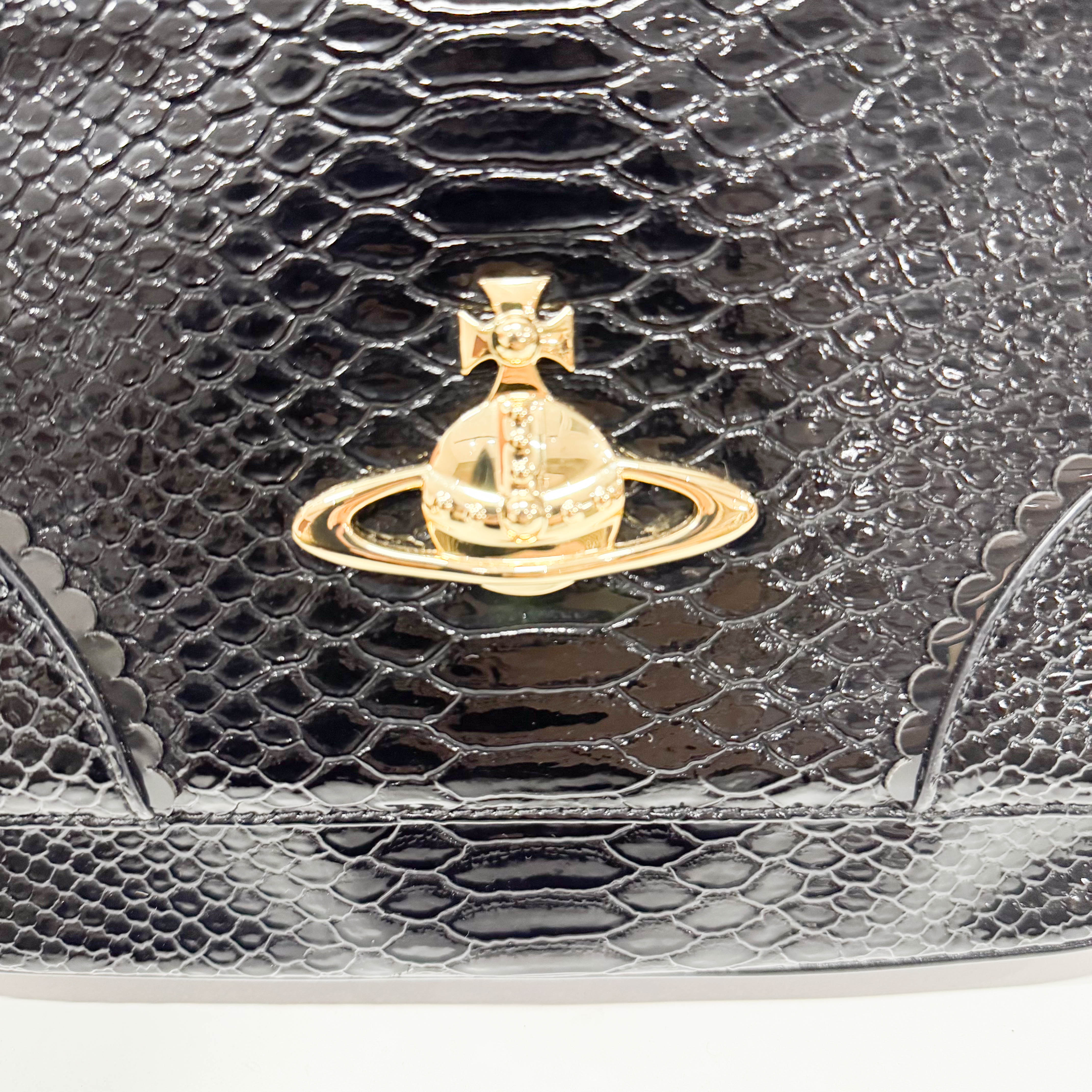 Anglomania Orb Black Croc Embossed Leather Shoulder Bag