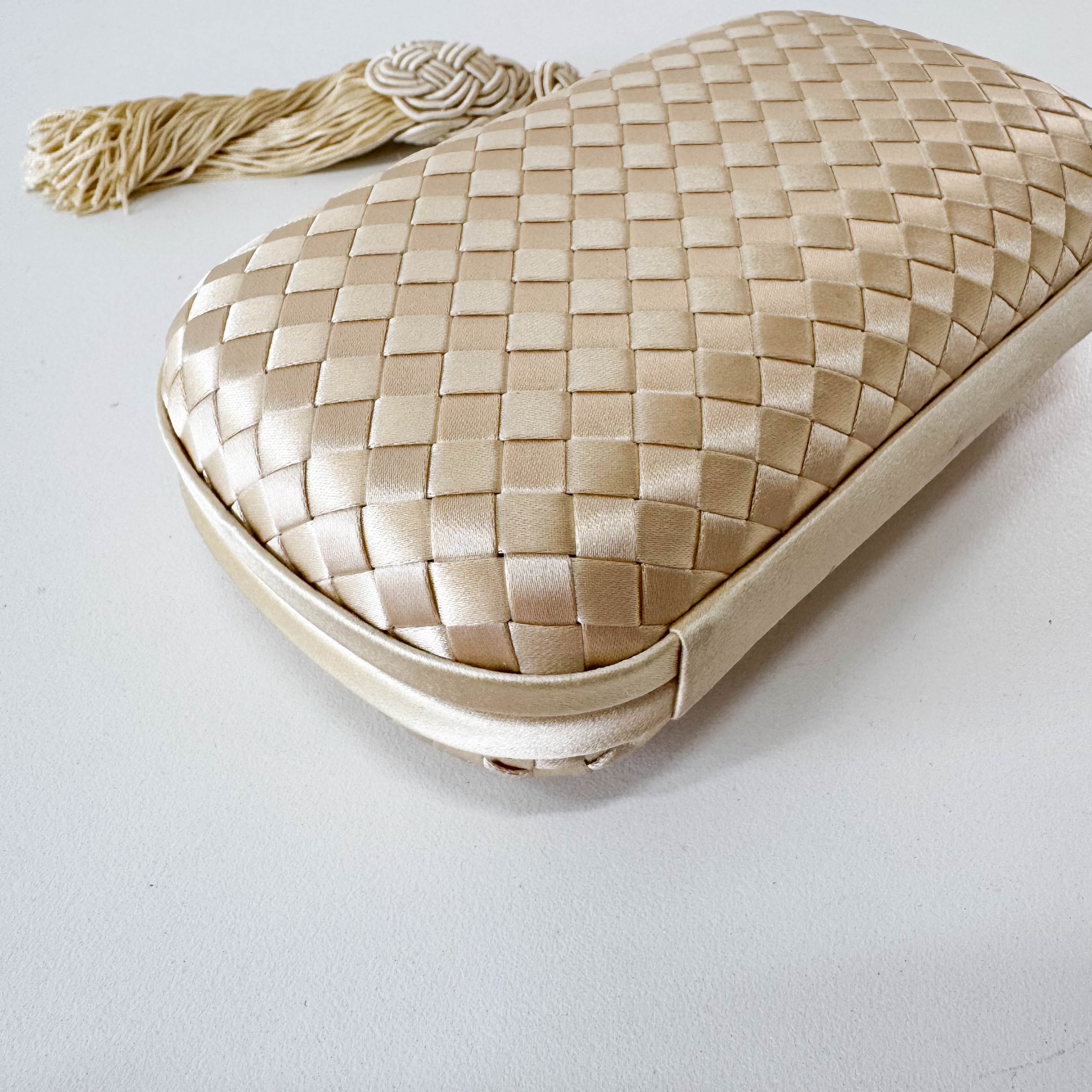 Intrecciato Beige Satin Mini Clutch Bag