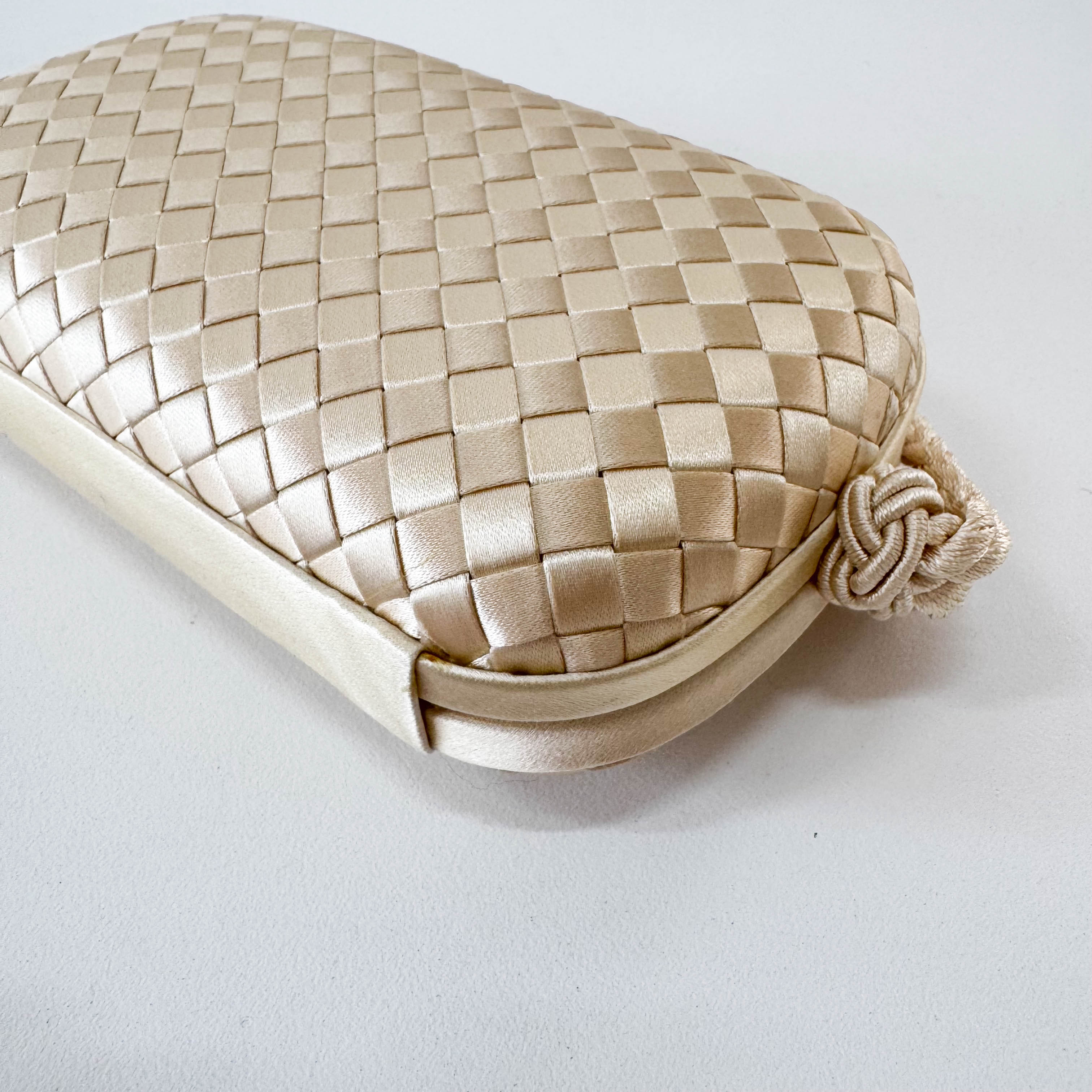 Intrecciato Beige Satin Mini Clutch Bag