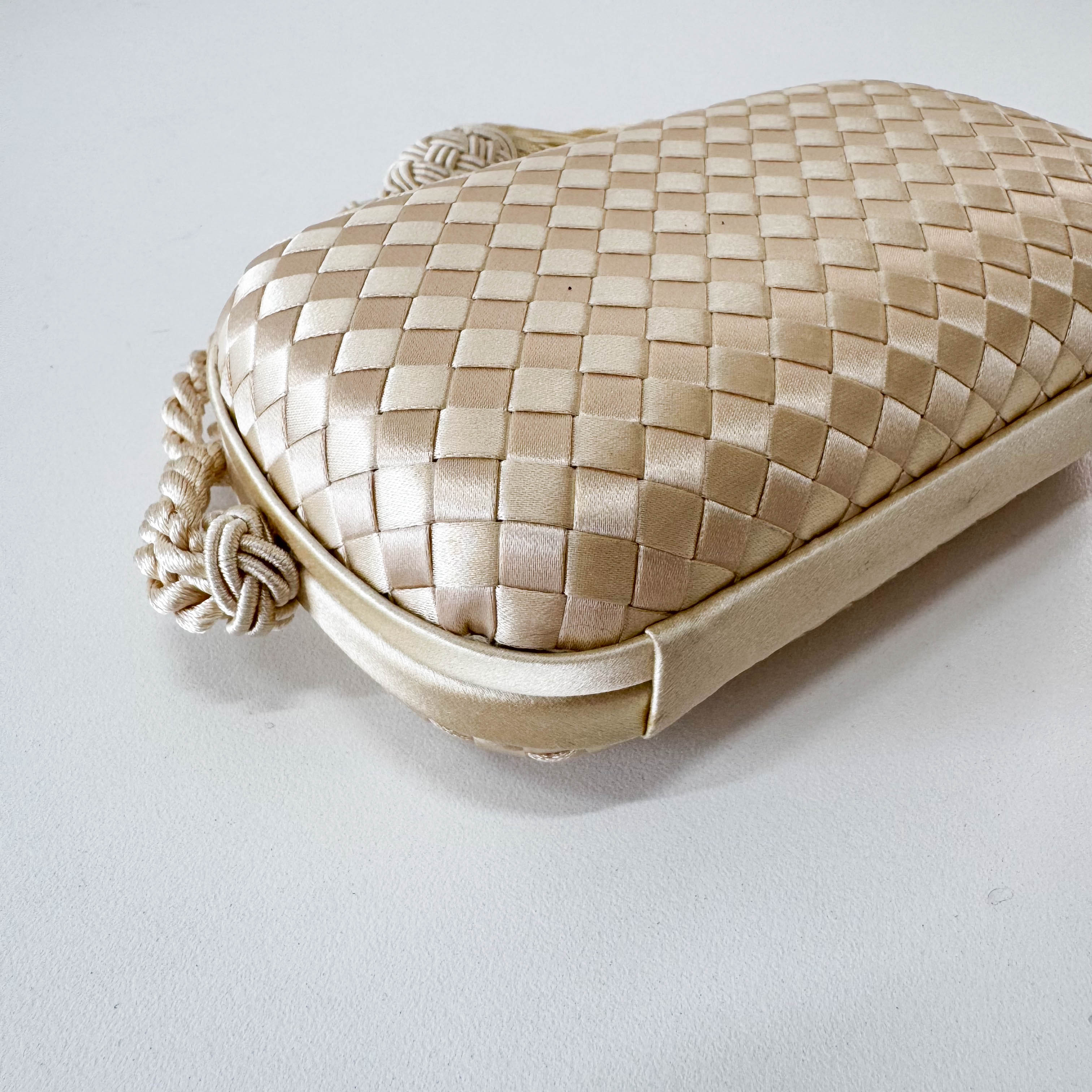 Intrecciato Beige Satin Mini Clutch Bag
