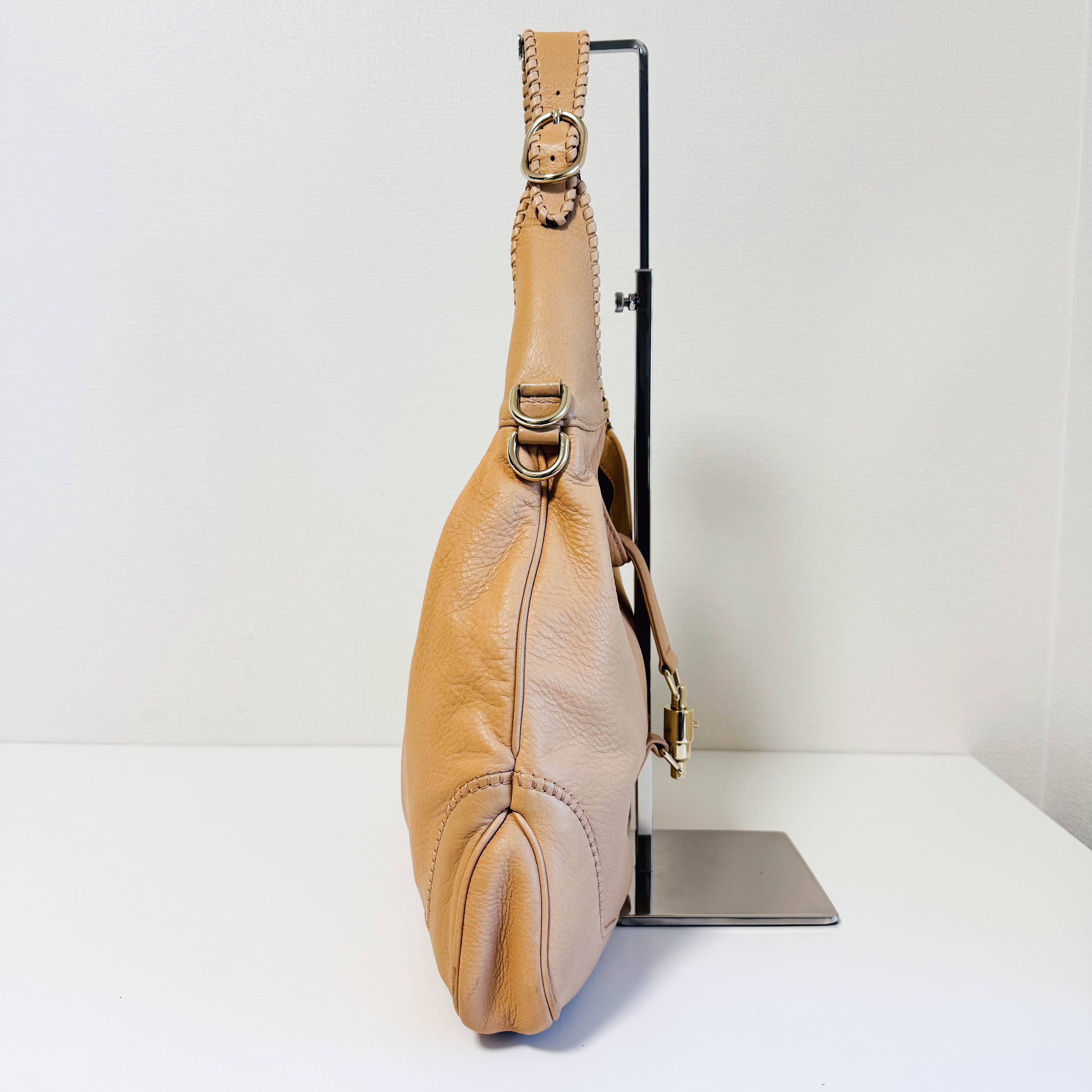 Jackie 1961 Beige Leather Tussel Shoulder Bag