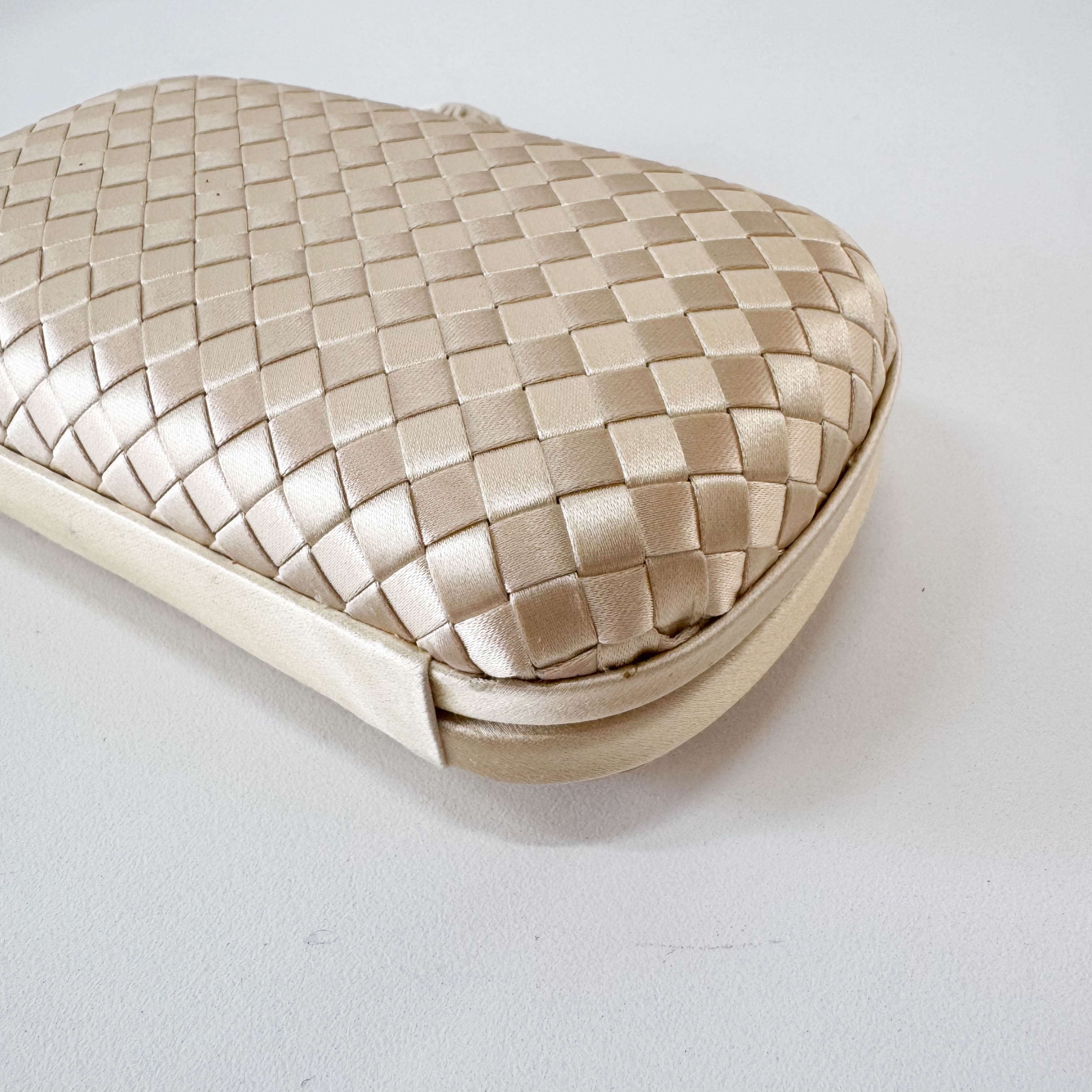 Intrecciato Beige Satin Mini Clutch Bag