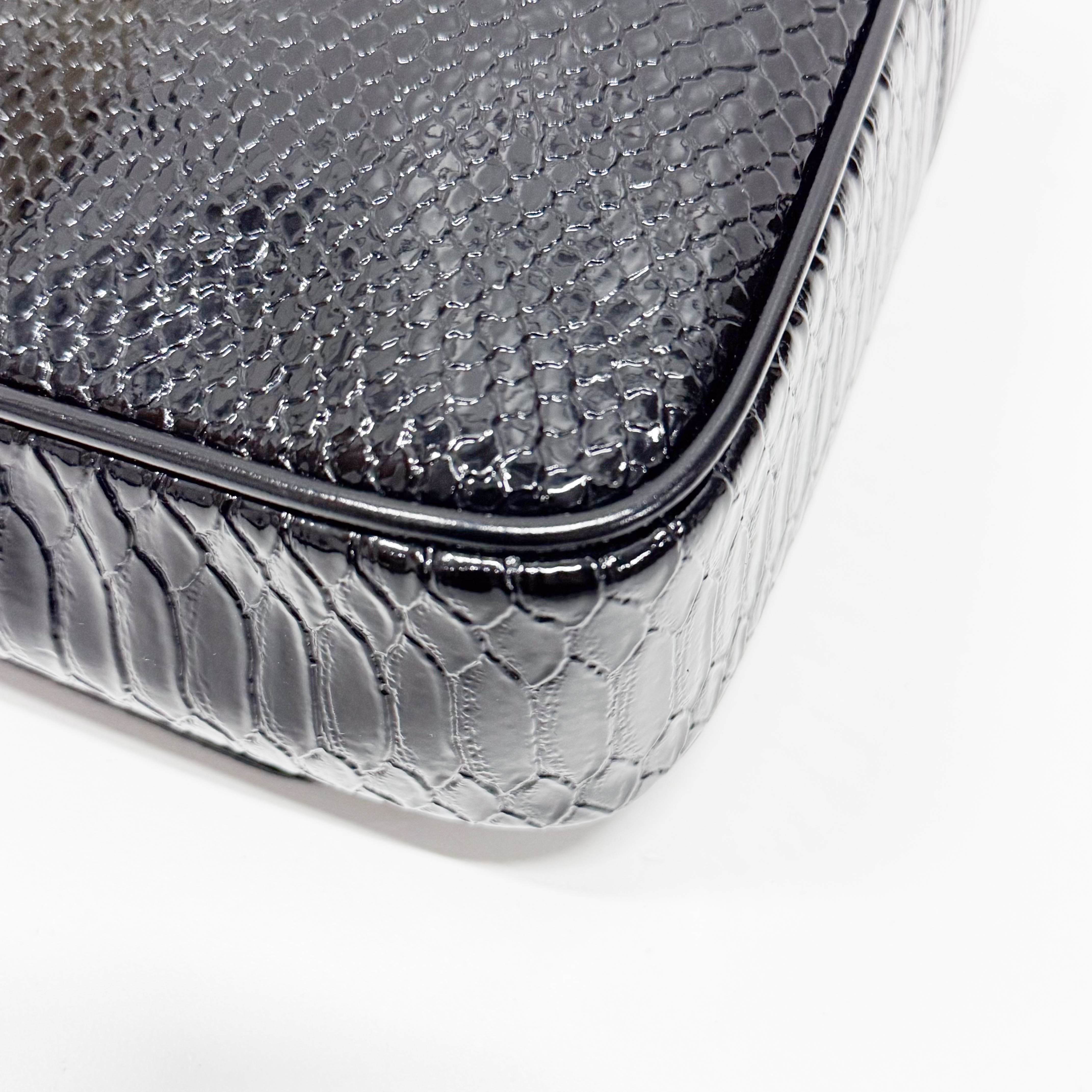 Anglomania Orb Black Croc Embossed Leather Shoulder Bag
