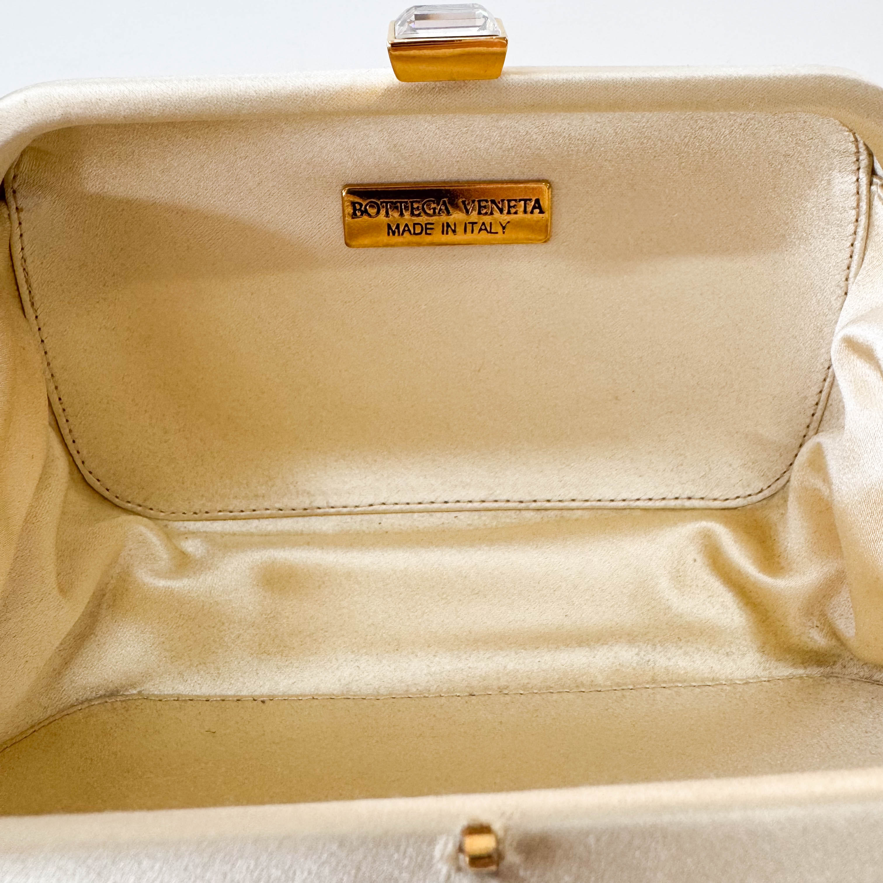 Intrecciato Beige Satin Mini Clutch Bag