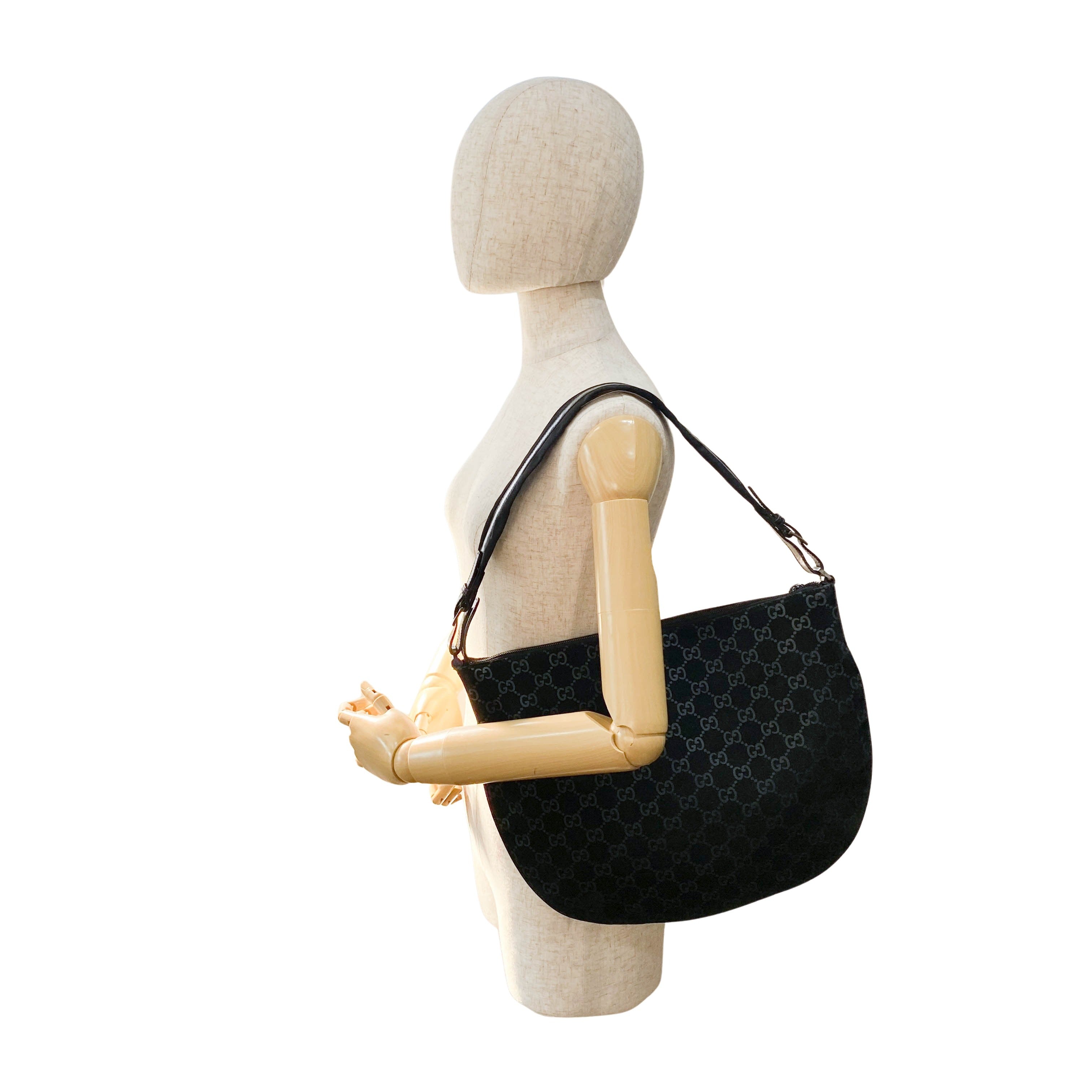 Hobo Black GG Suede Shoulder Bag