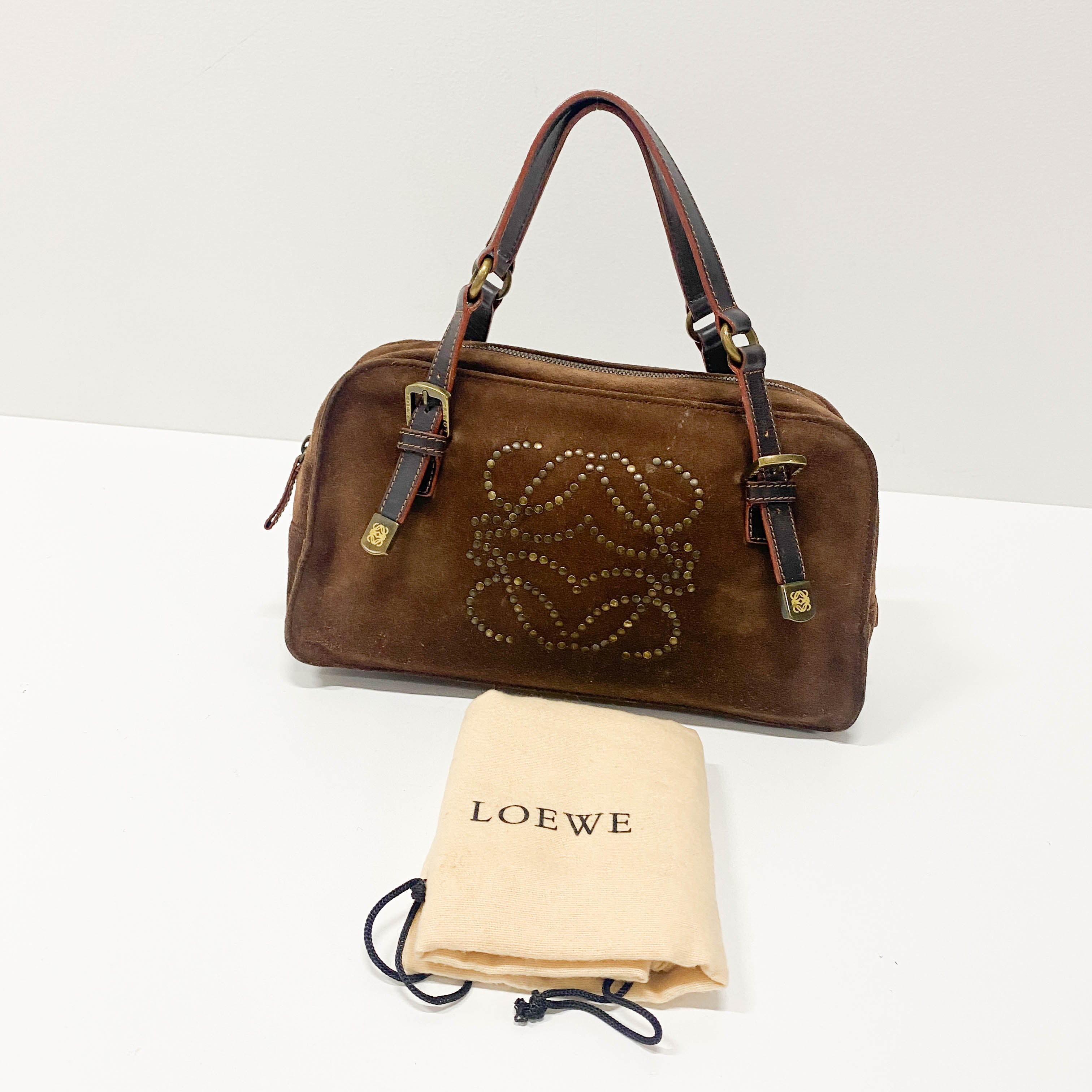 Anagram Brown Suede Shoulder Bag
