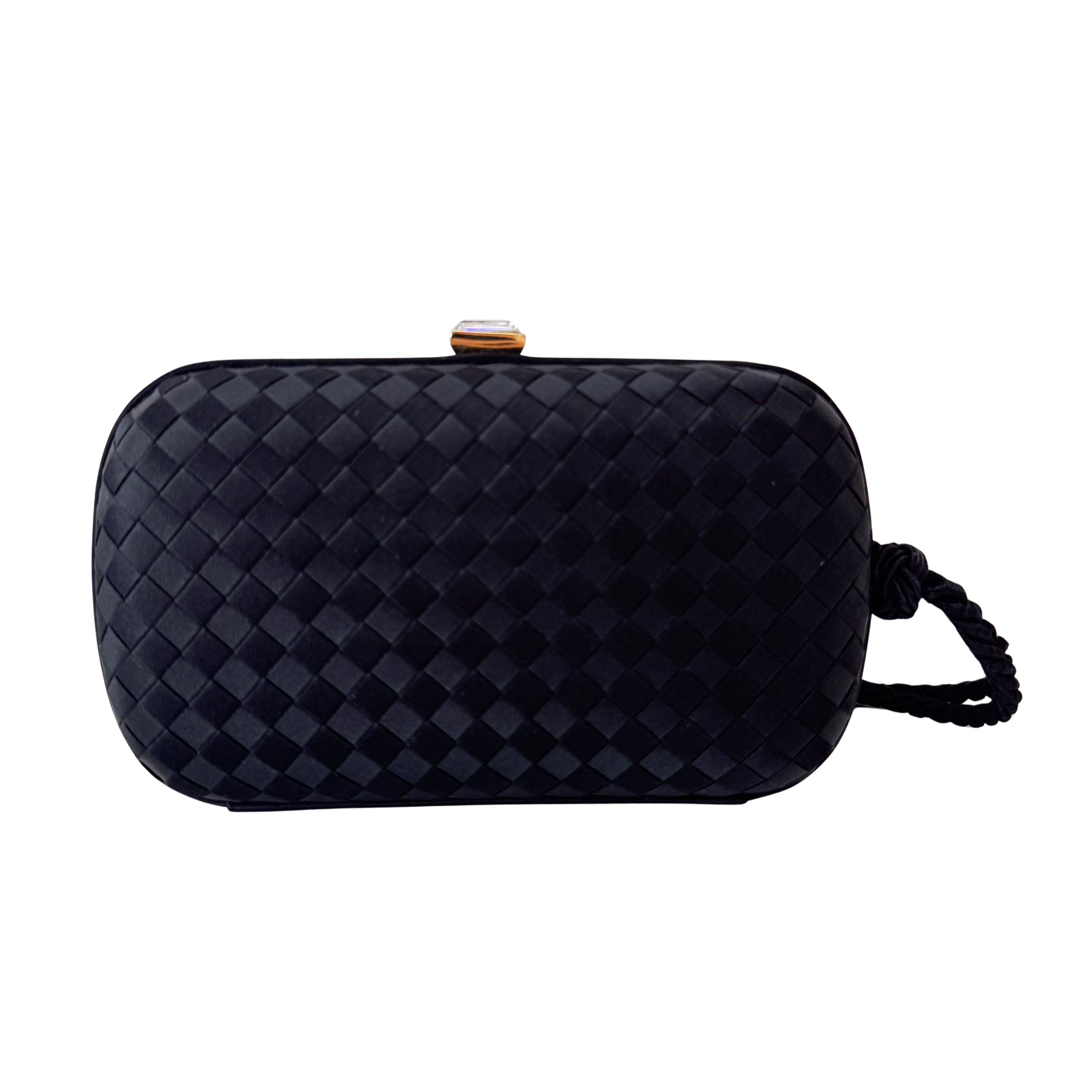Intrecciato Black Satin Mini Clutch Bag