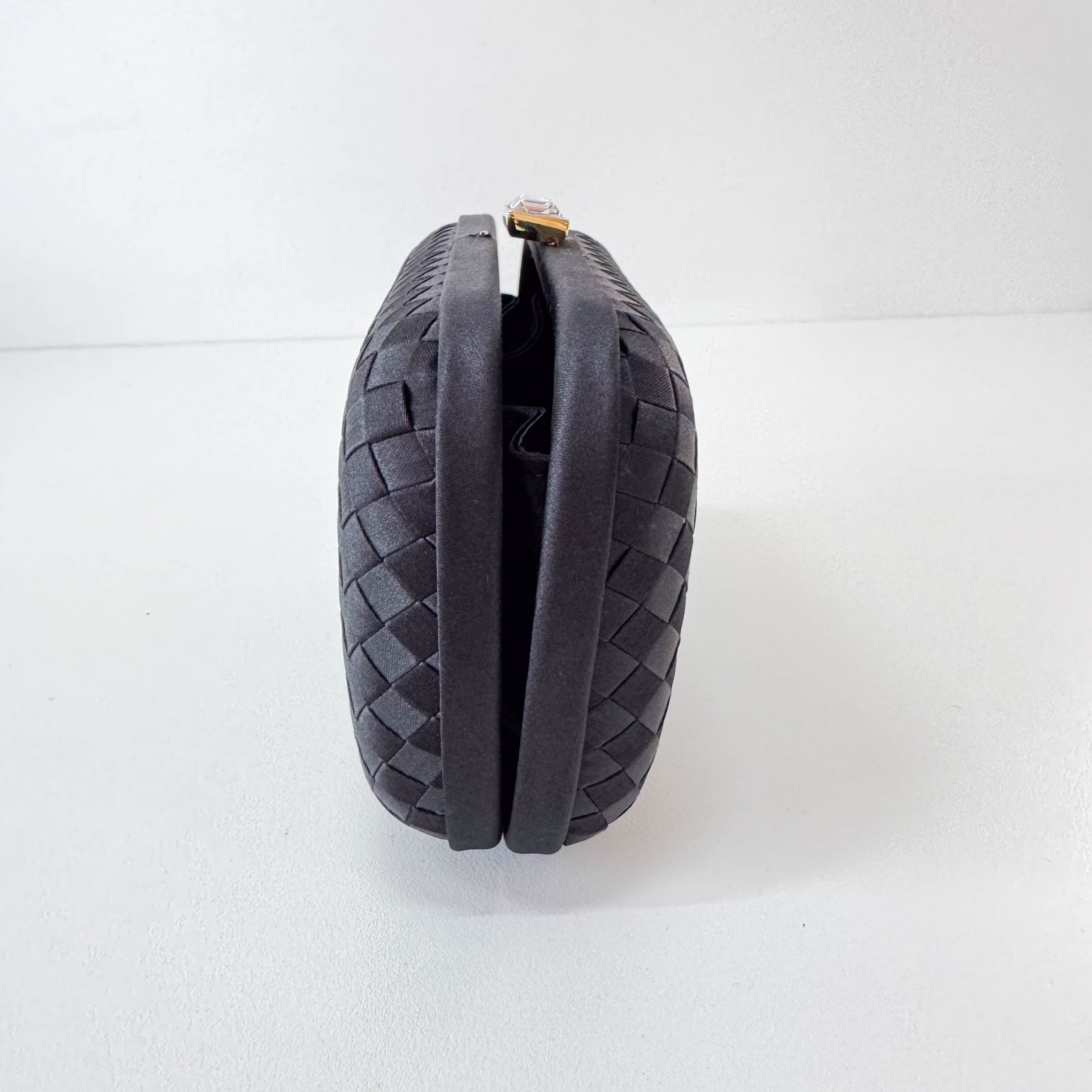 Intrecciato Black Satin Mini Clutch Bag