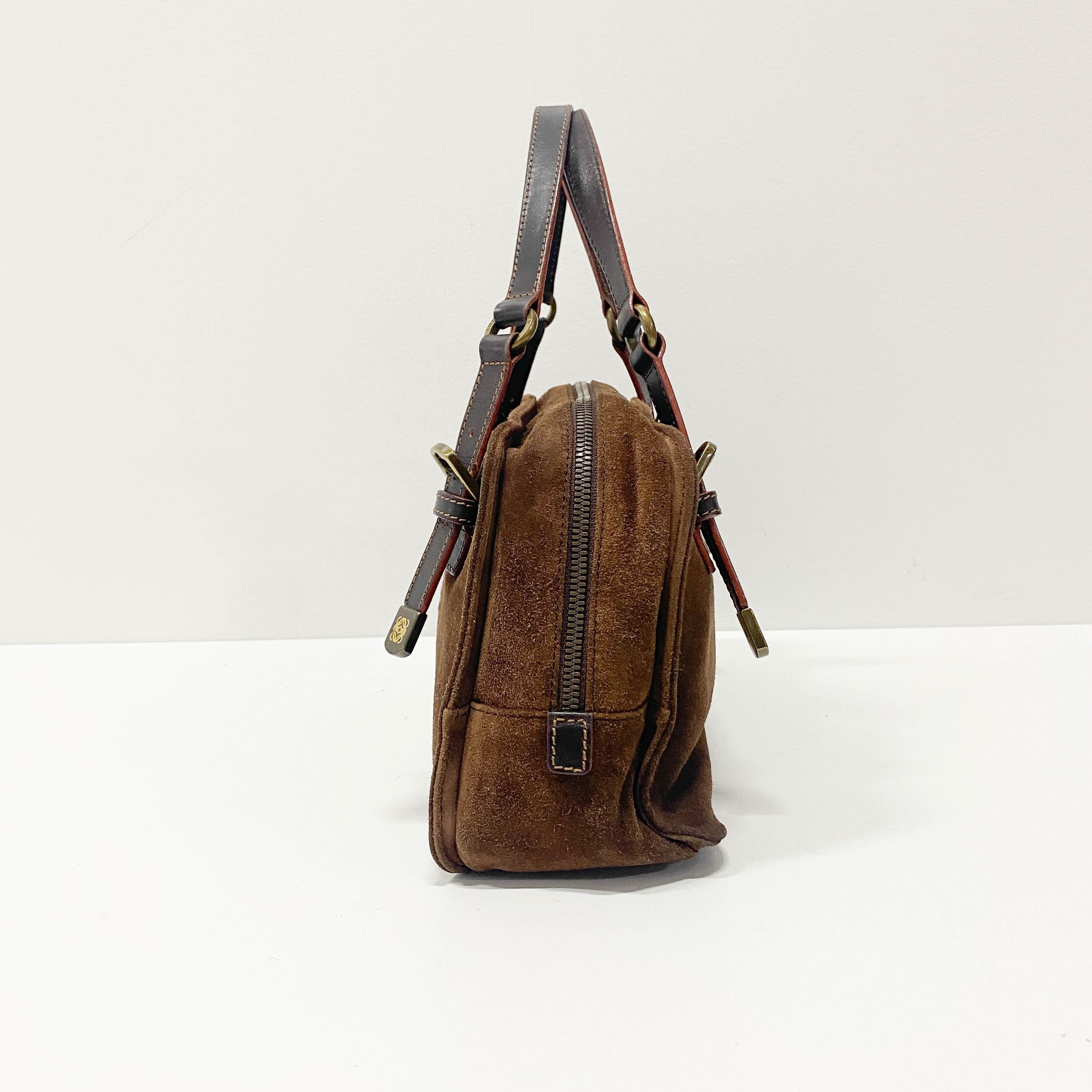 Anagram Brown Suede Shoulder Bag