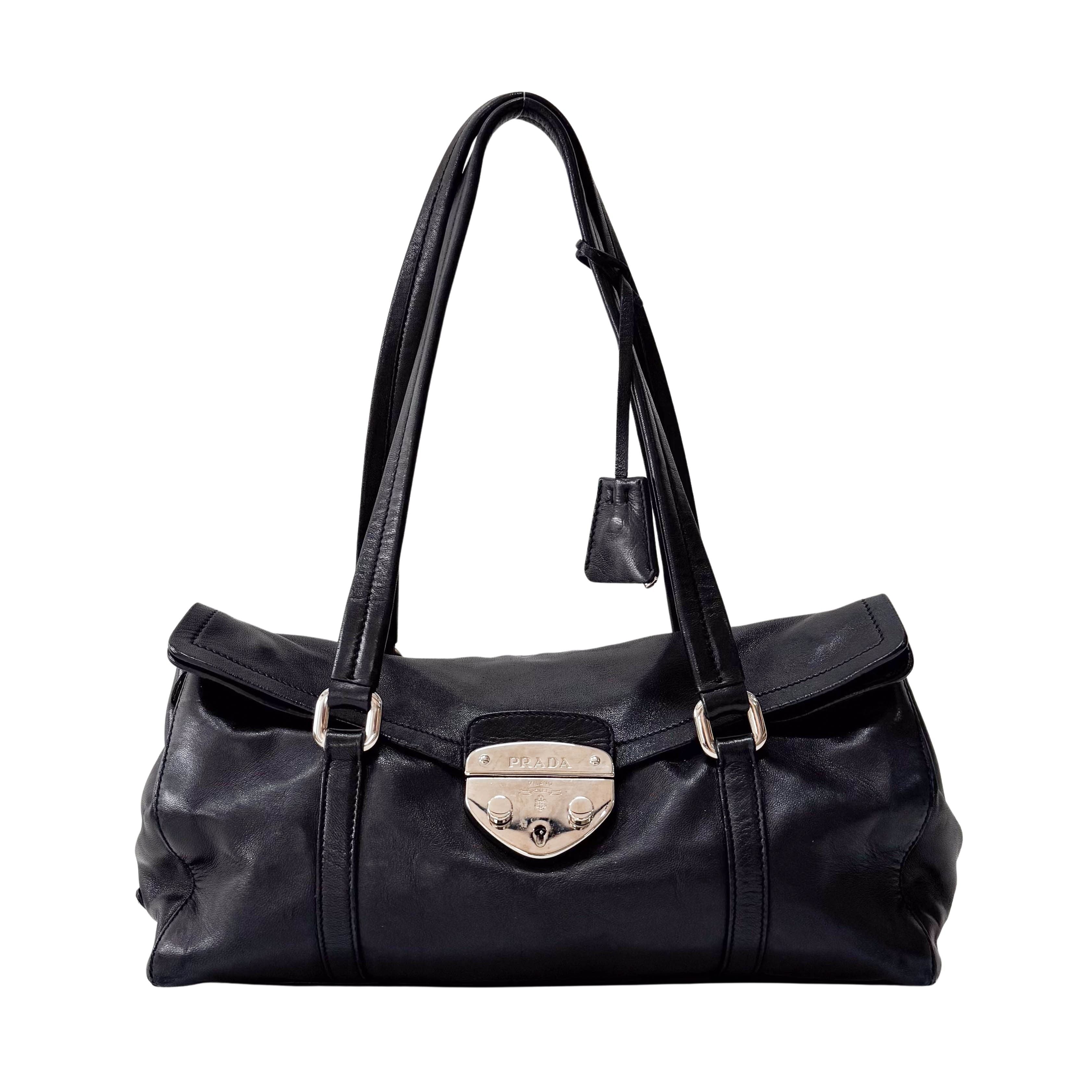 Black Nappa Calfskin Leather Shoulder Bag