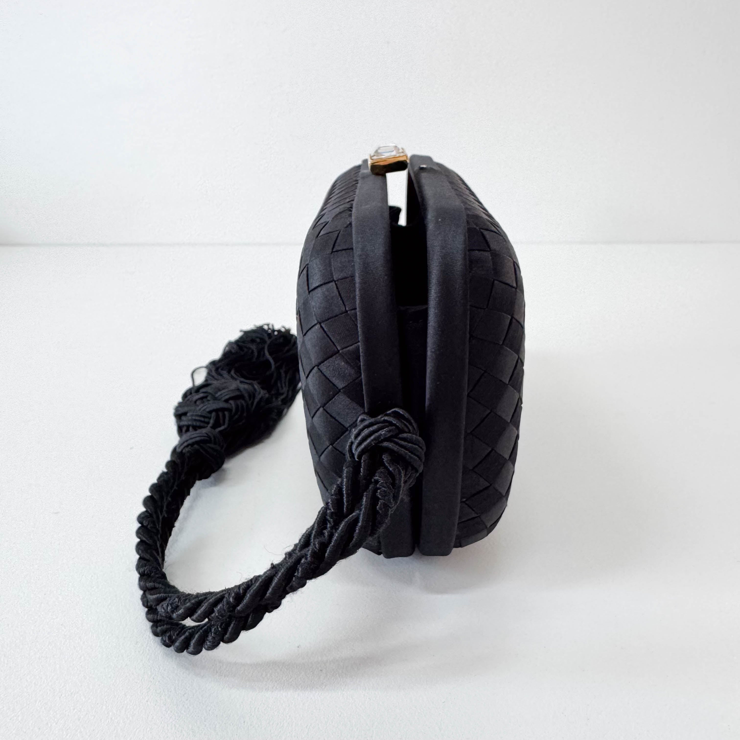 Intrecciato Black Satin Mini Clutch Bag