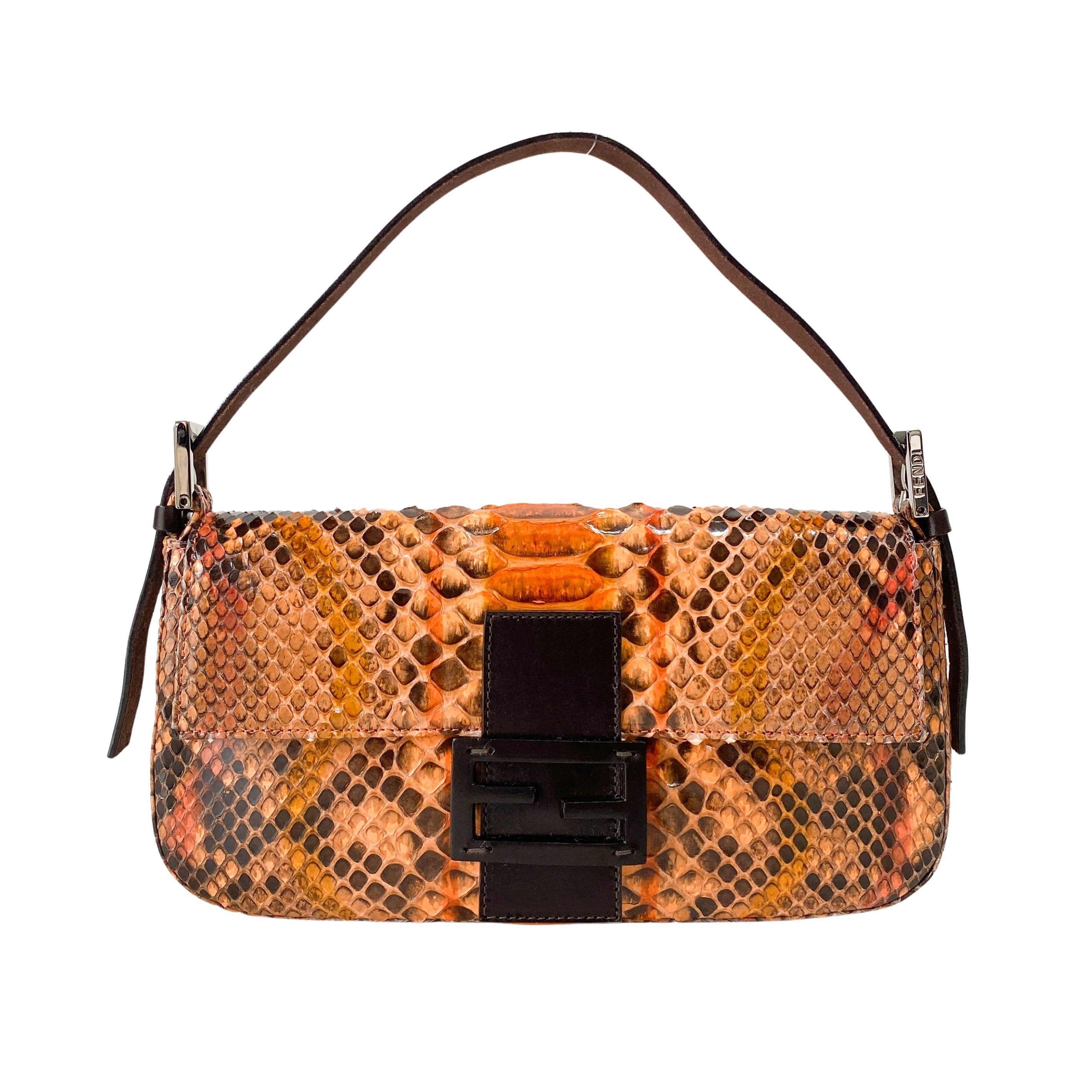 Baguette Orange Leather Shoulder Bag