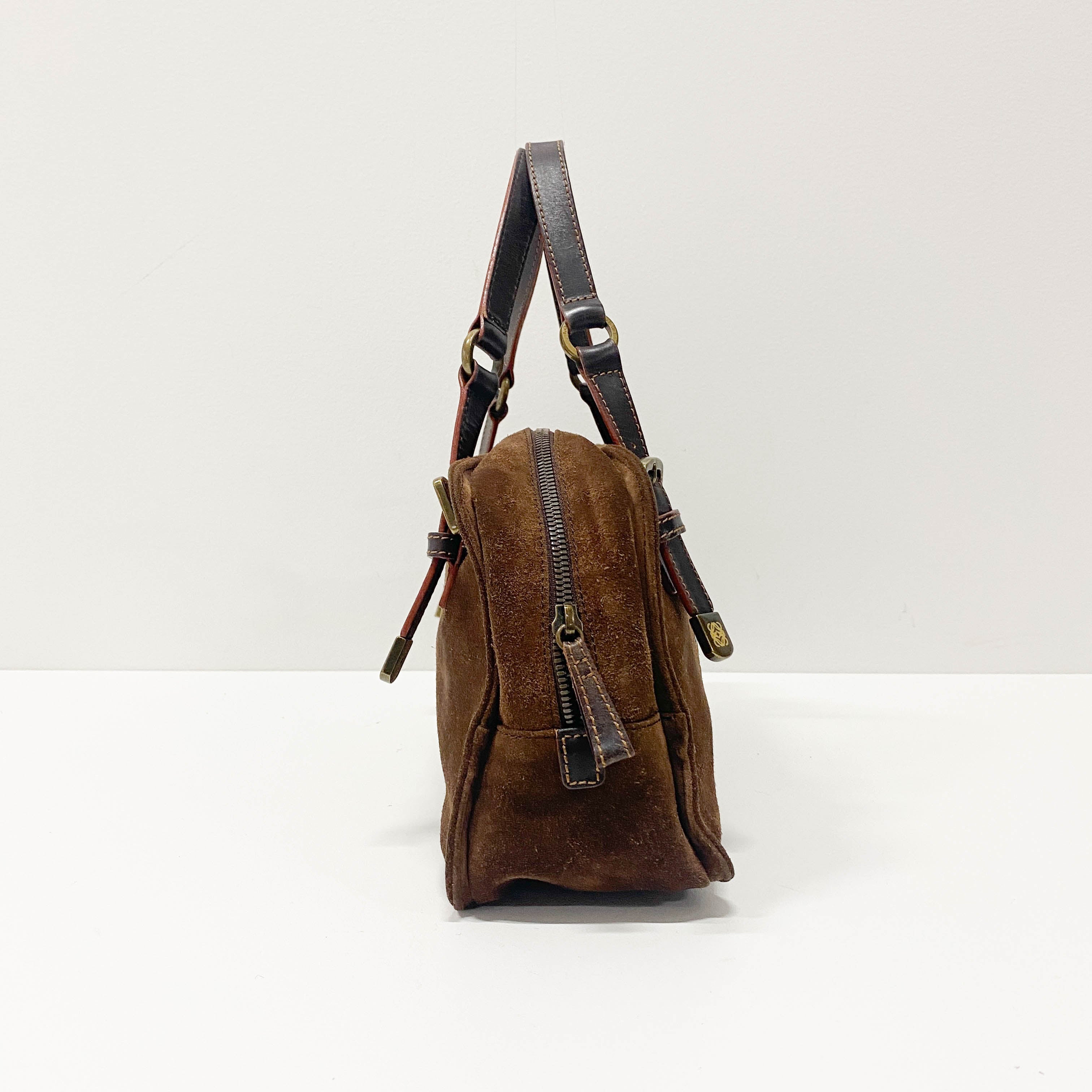 Anagram Brown Suede Shoulder Bag