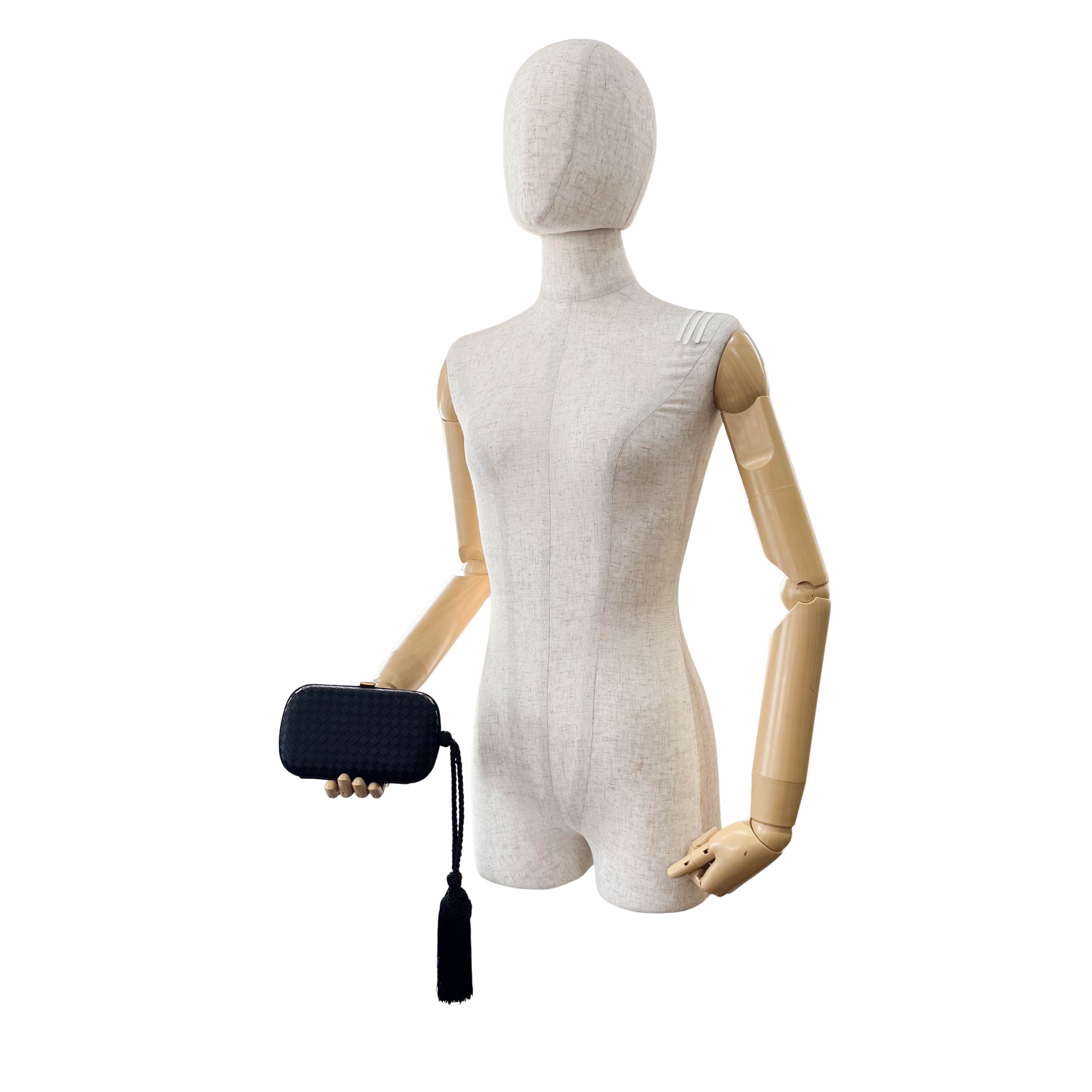 Intrecciato Black Satin Mini Clutch Bag