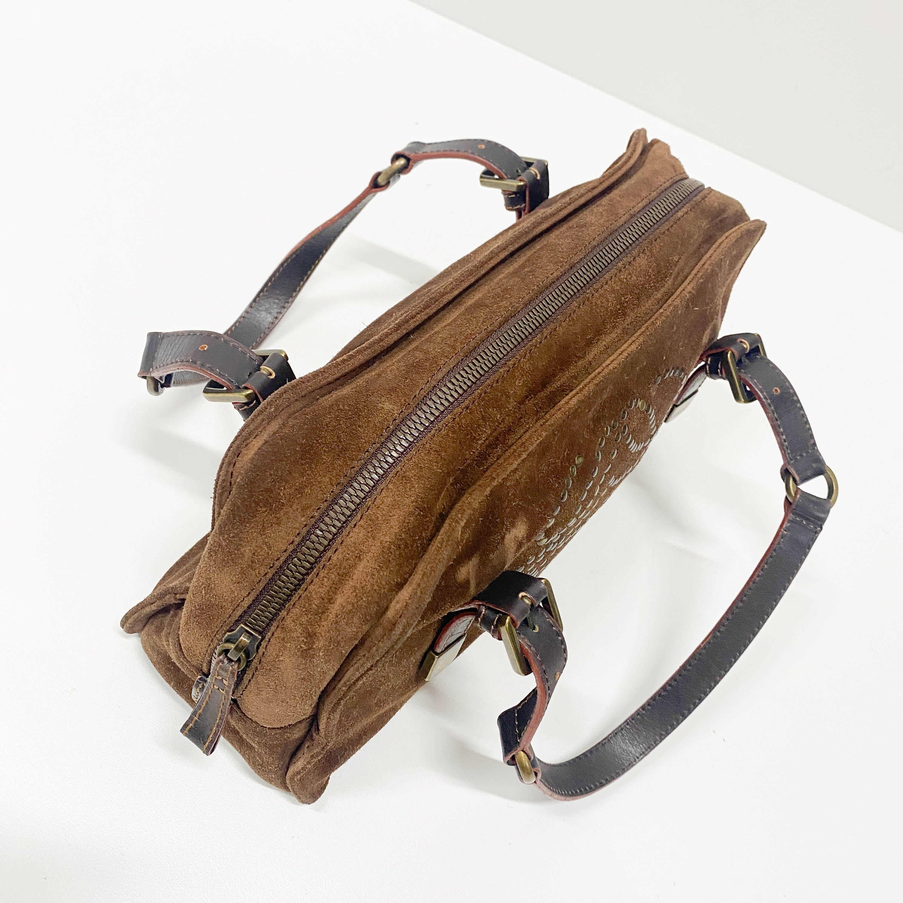 Anagram Brown Suede Shoulder Bag