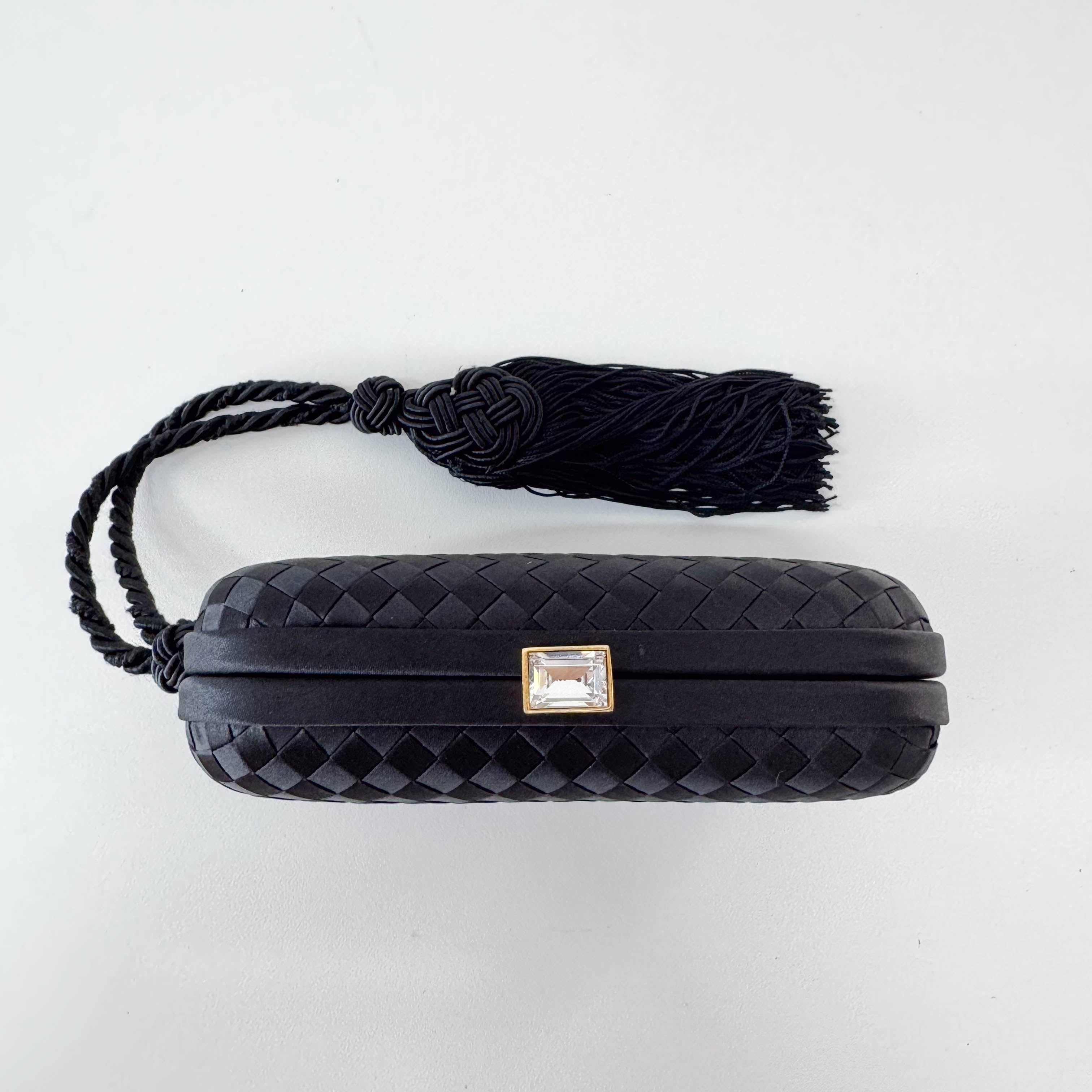 Intrecciato Black Satin Mini Clutch Bag