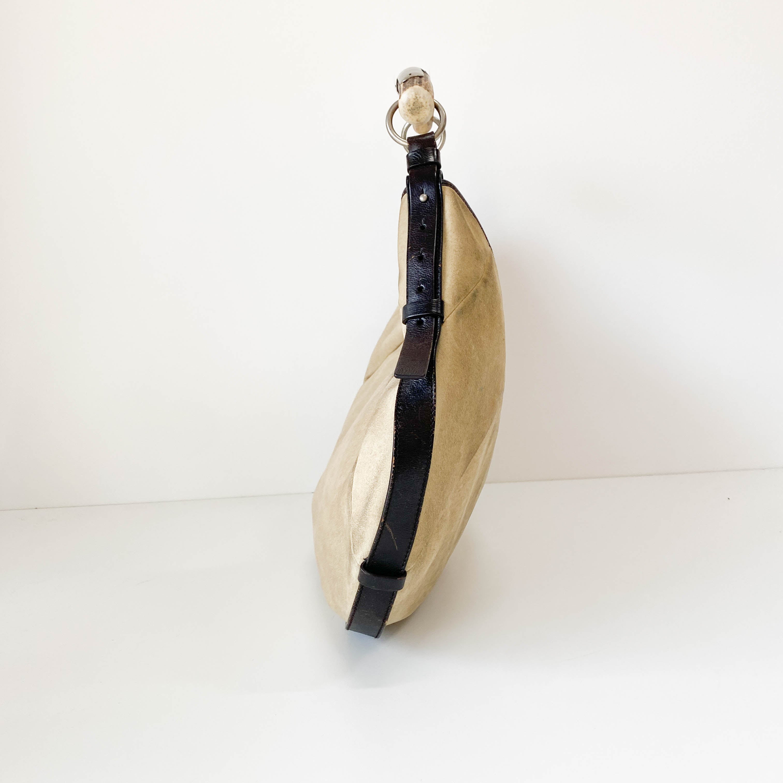 Mombasa Beige Suede Shoulder Bag