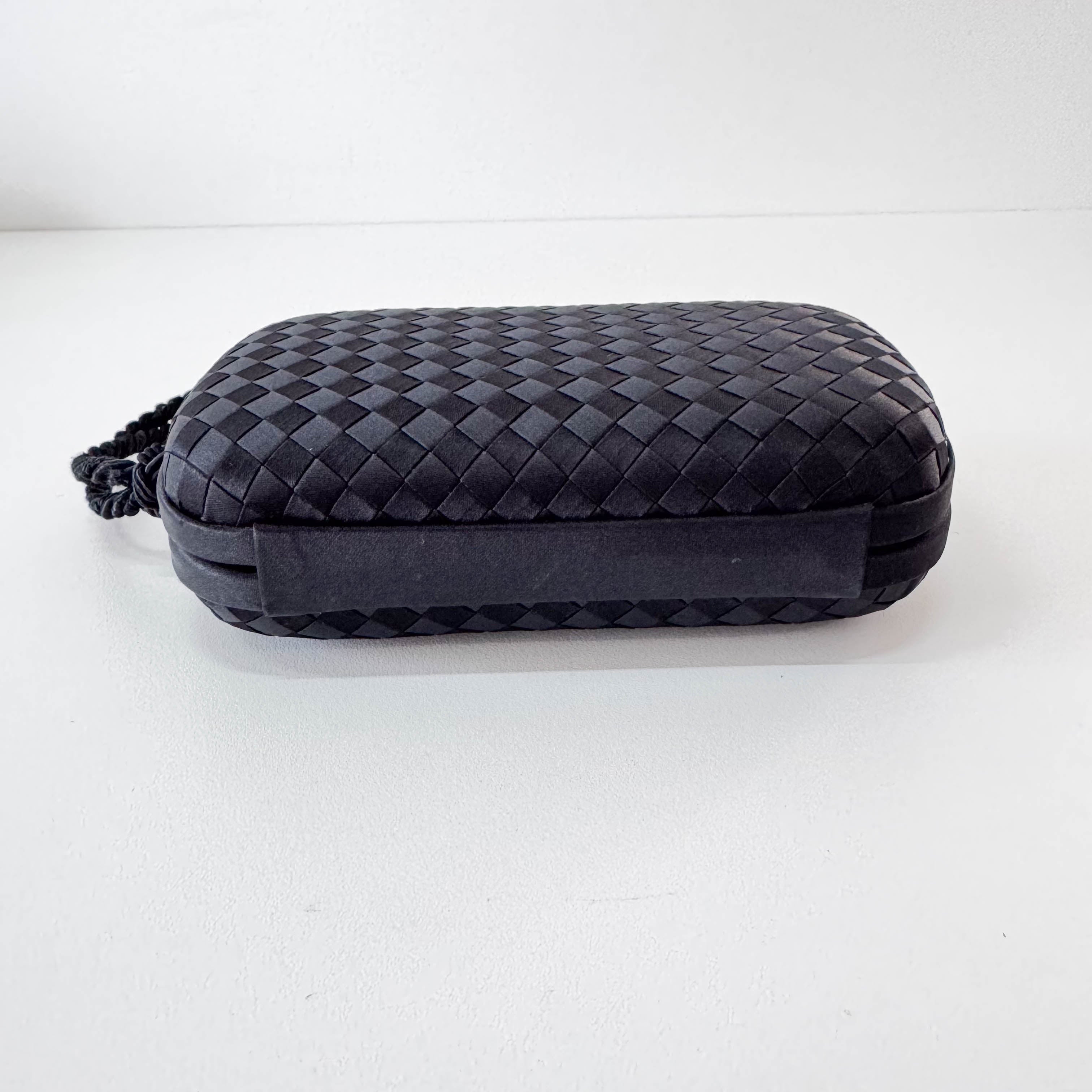Intrecciato Black Satin Mini Clutch Bag