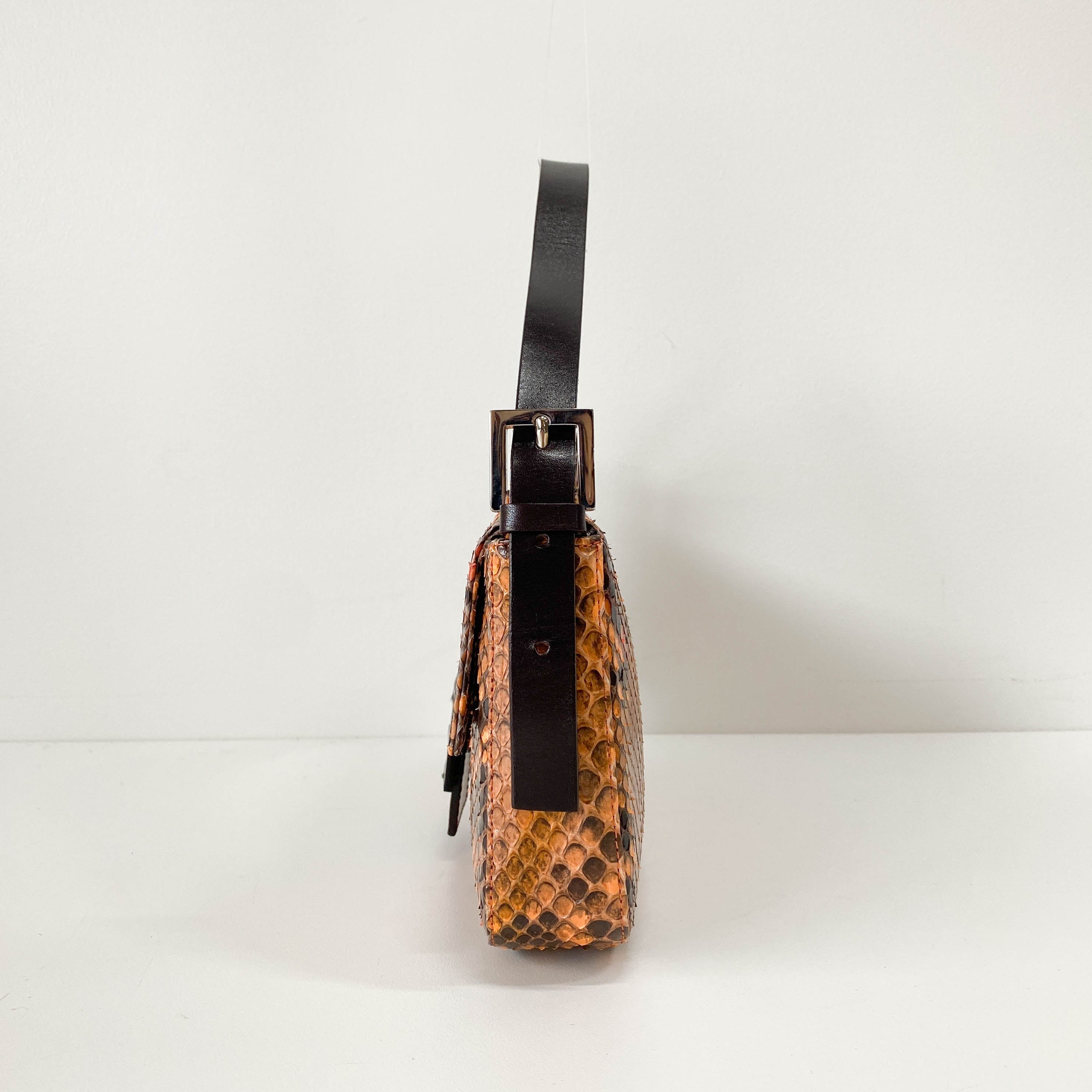 Baguette Orange Leather Shoulder Bag