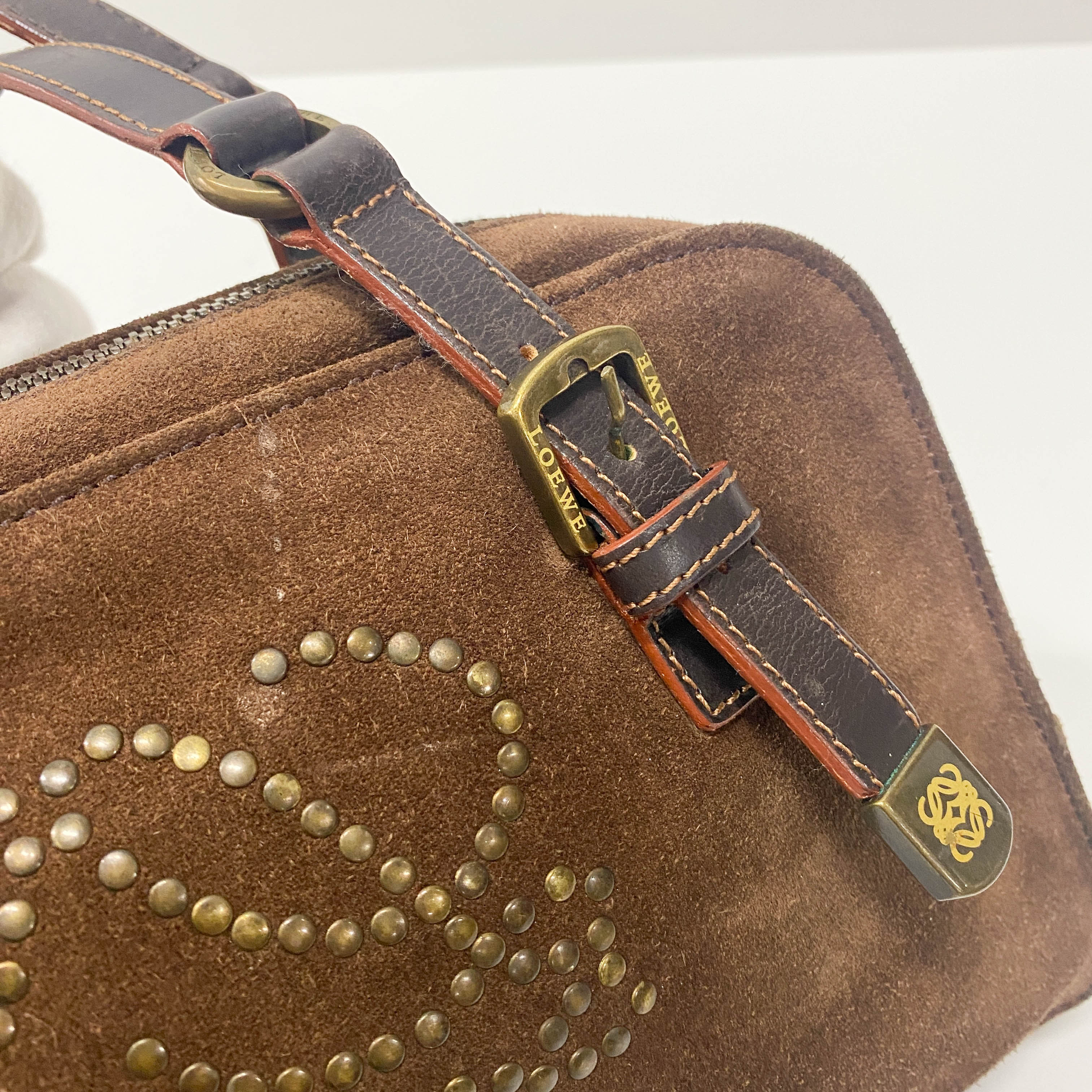 Anagram Brown Suede Shoulder Bag