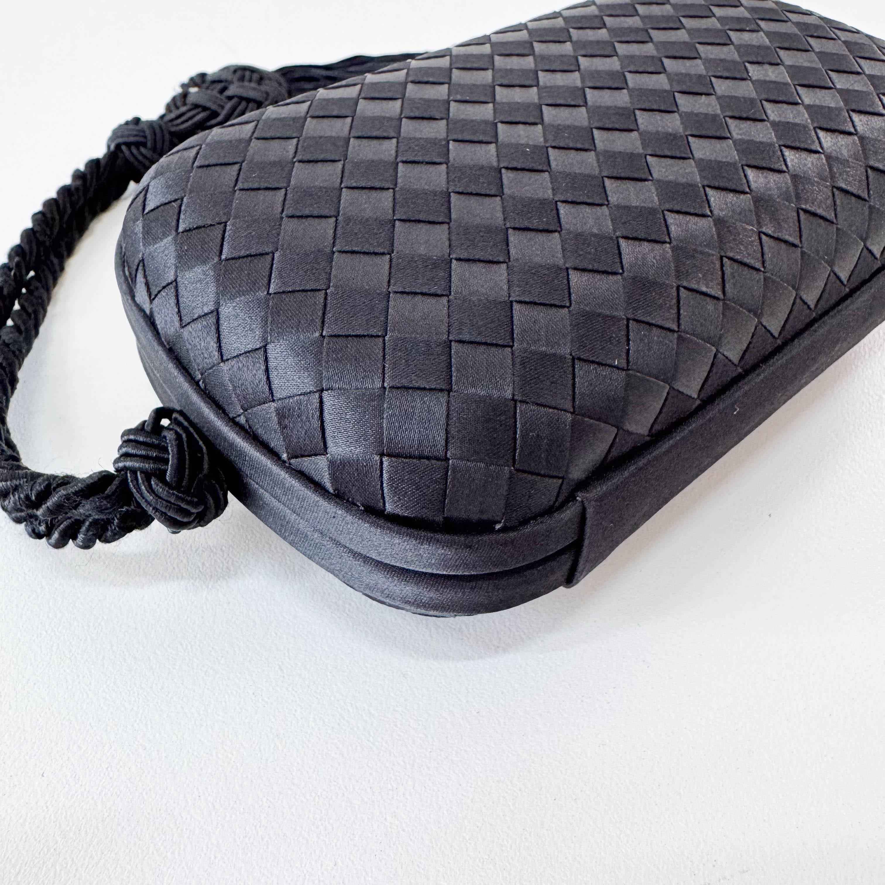 Intrecciato Black Satin Mini Clutch Bag