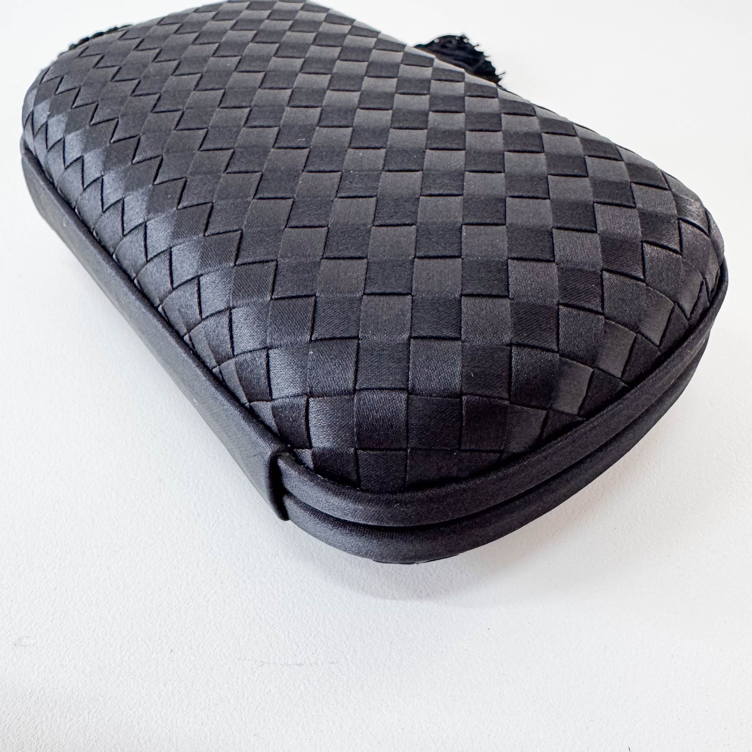 Intrecciato Black Satin Mini Clutch Bag