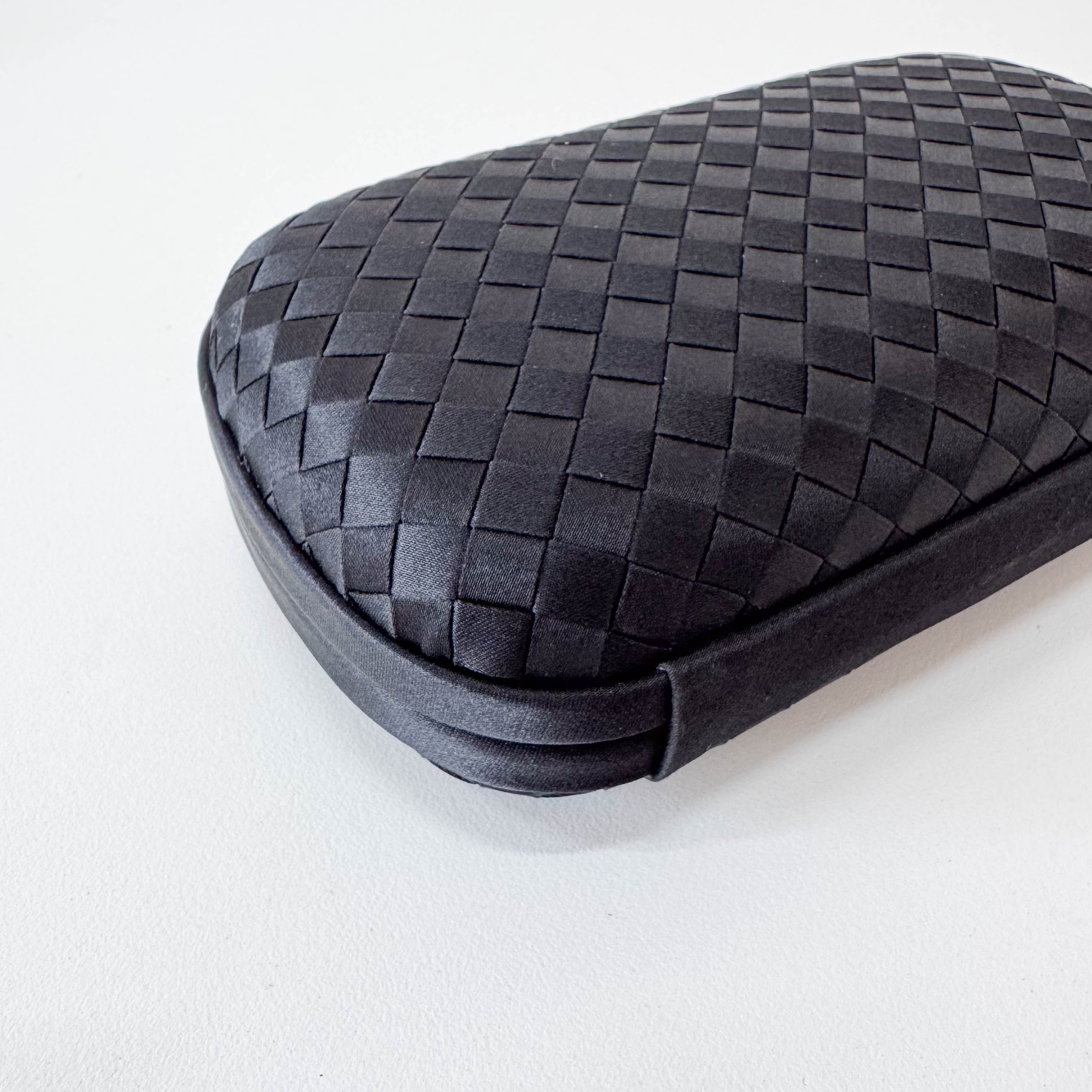Intrecciato Black Satin Mini Clutch Bag