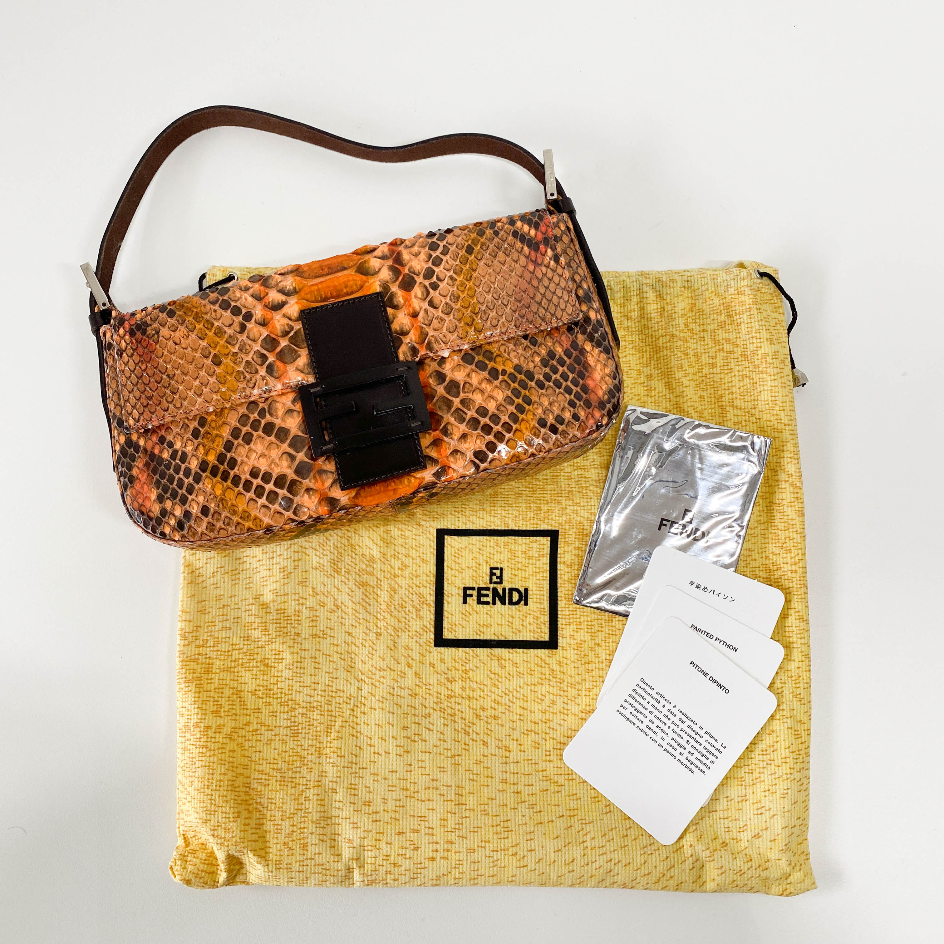 Baguette Orange Leather Shoulder Bag