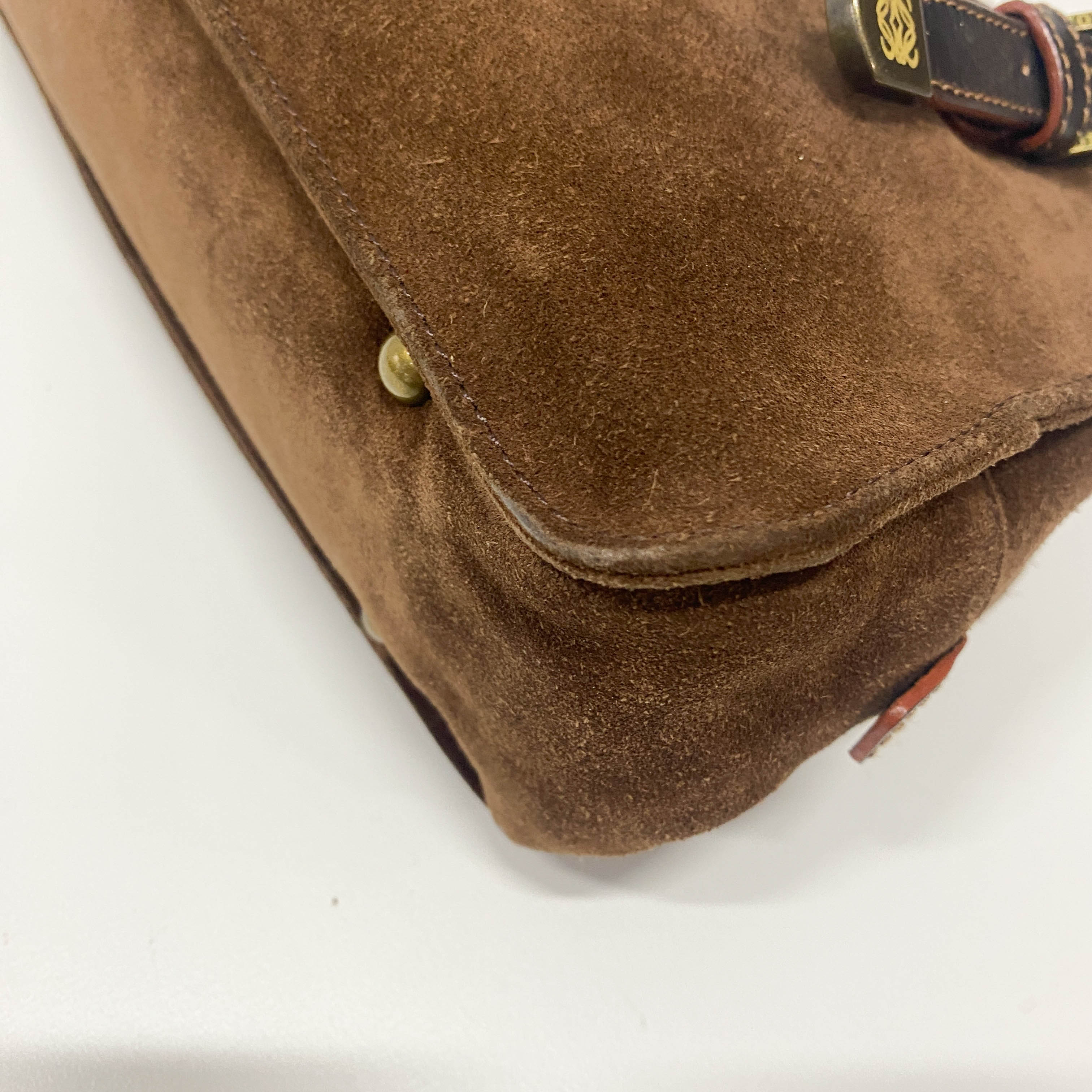 Anagram Brown Suede Shoulder Bag