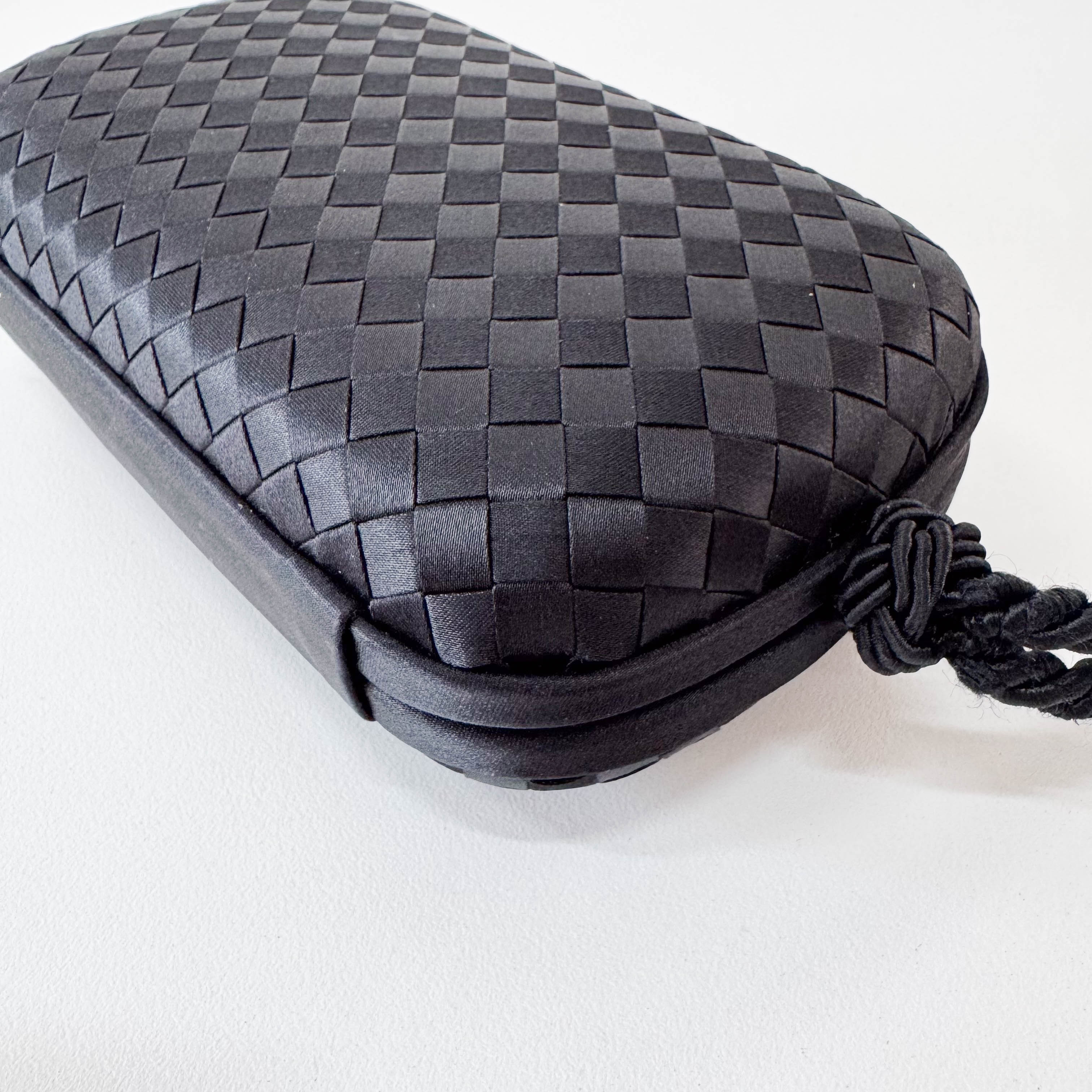 Intrecciato Black Satin Mini Clutch Bag