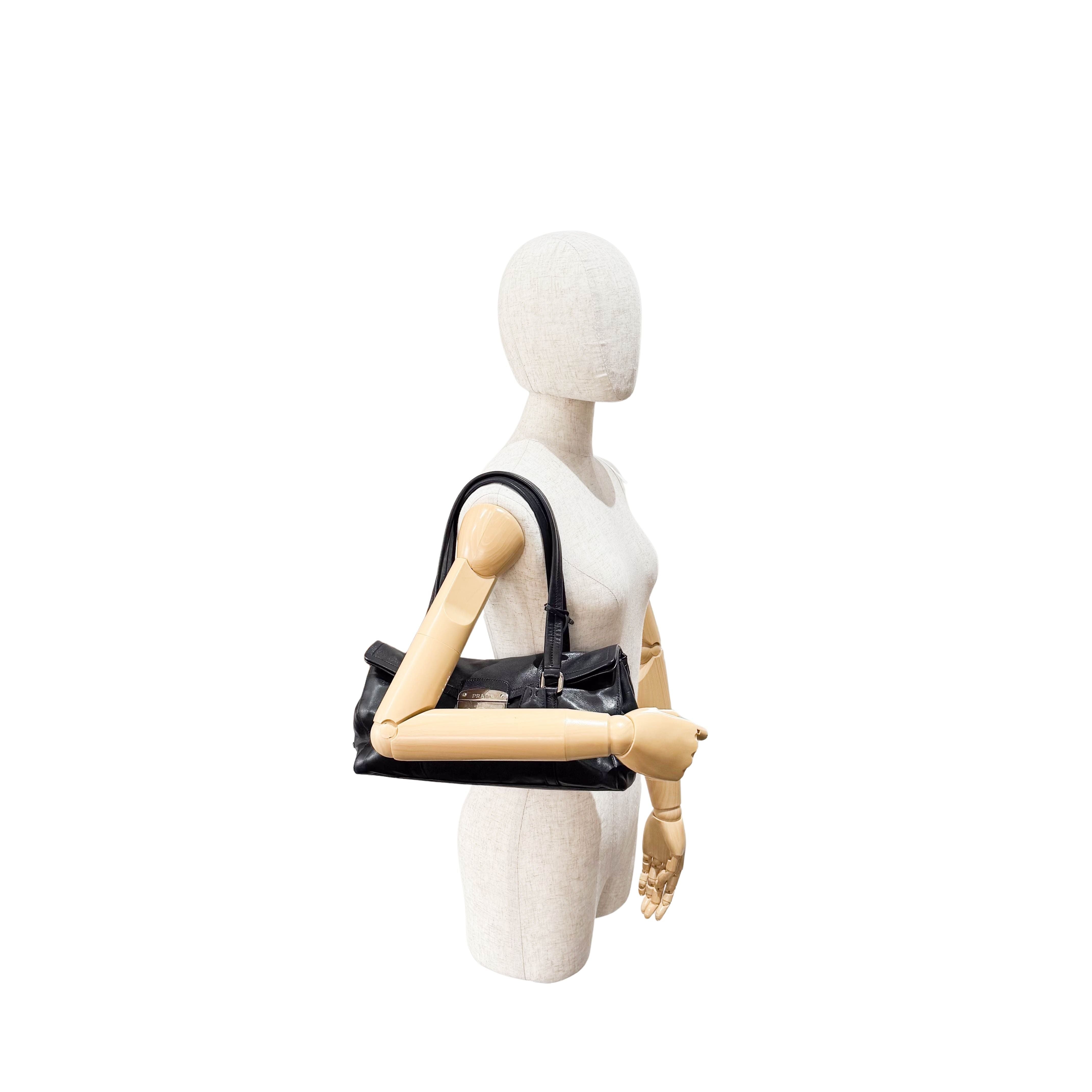 Black Nappa Calfskin Leather Shoulder Bag