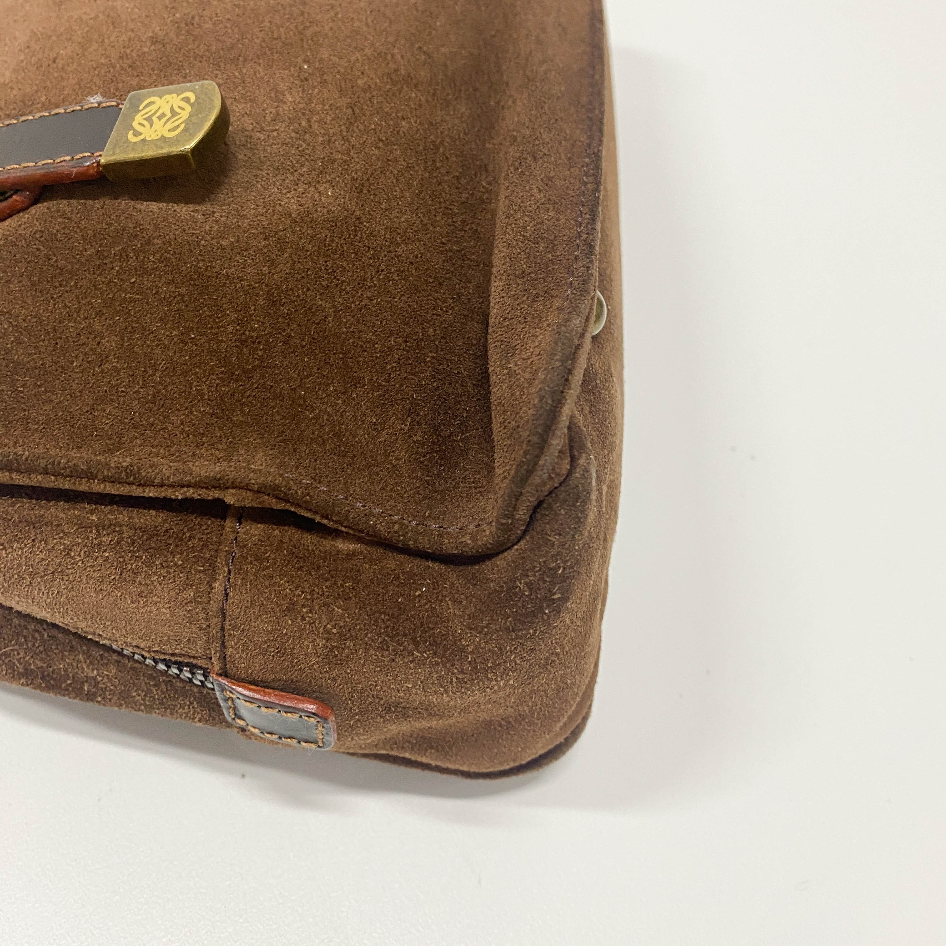 Anagram Brown Suede Shoulder Bag