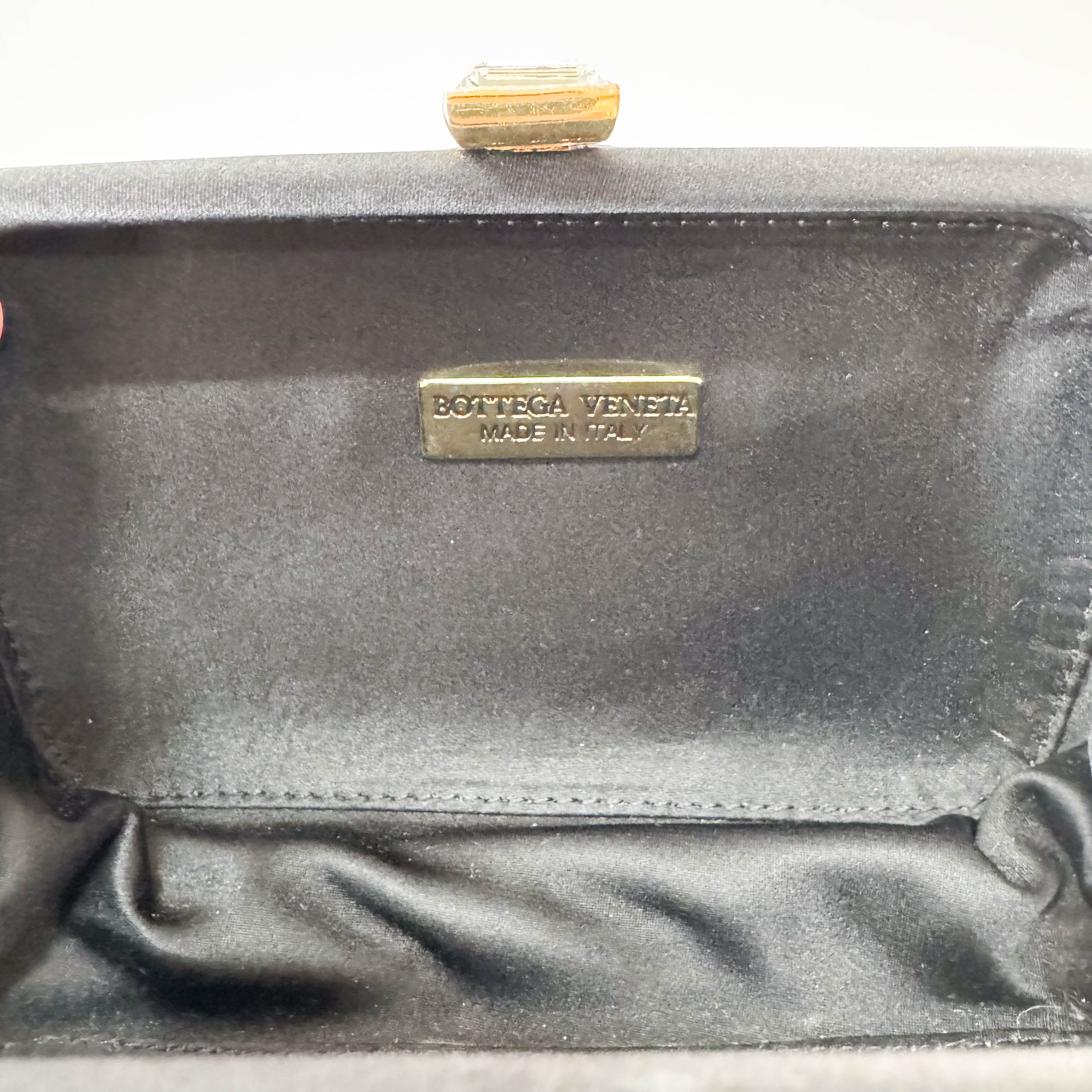 Intrecciato Black Satin Mini Clutch Bag