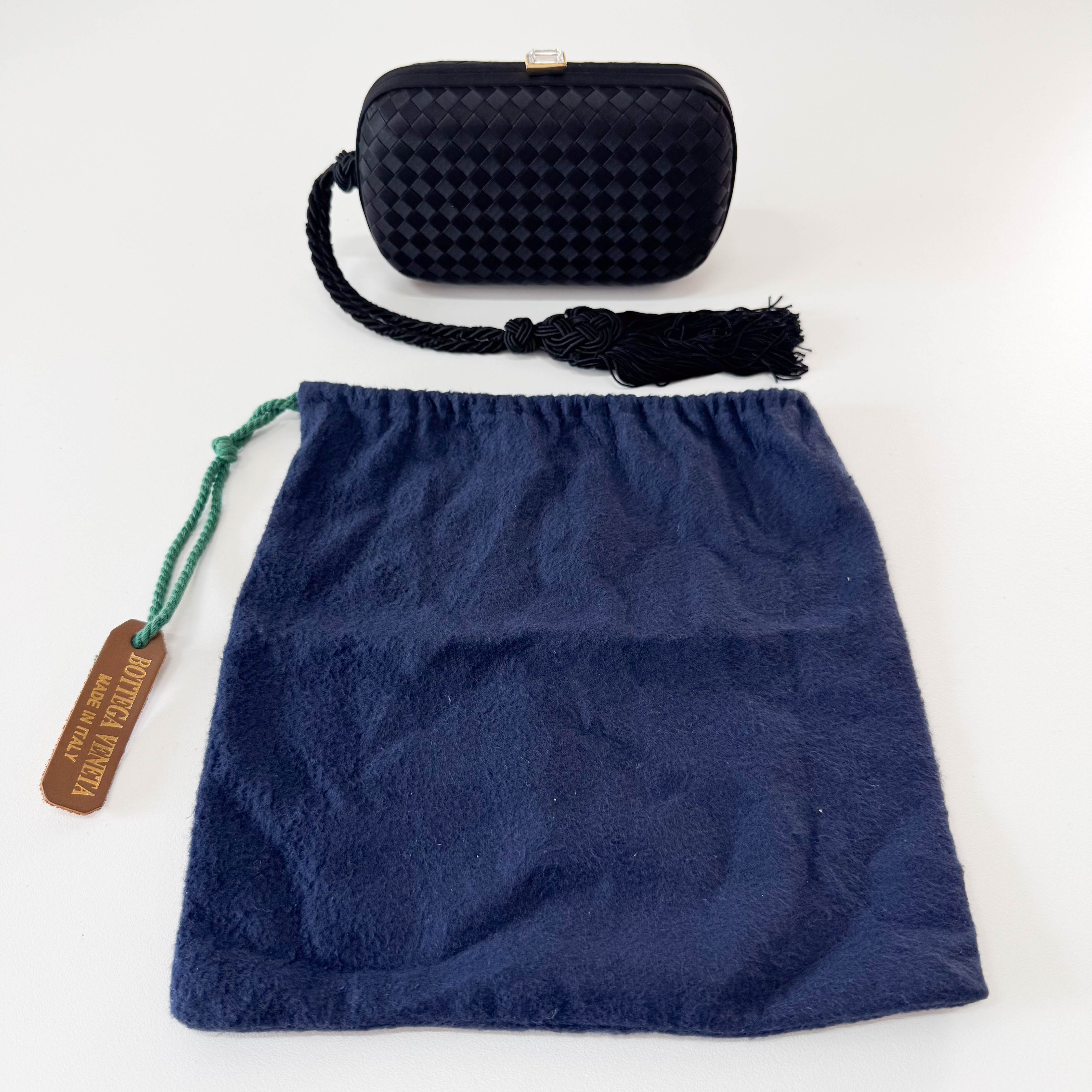 Intrecciato Black Satin Mini Clutch Bag