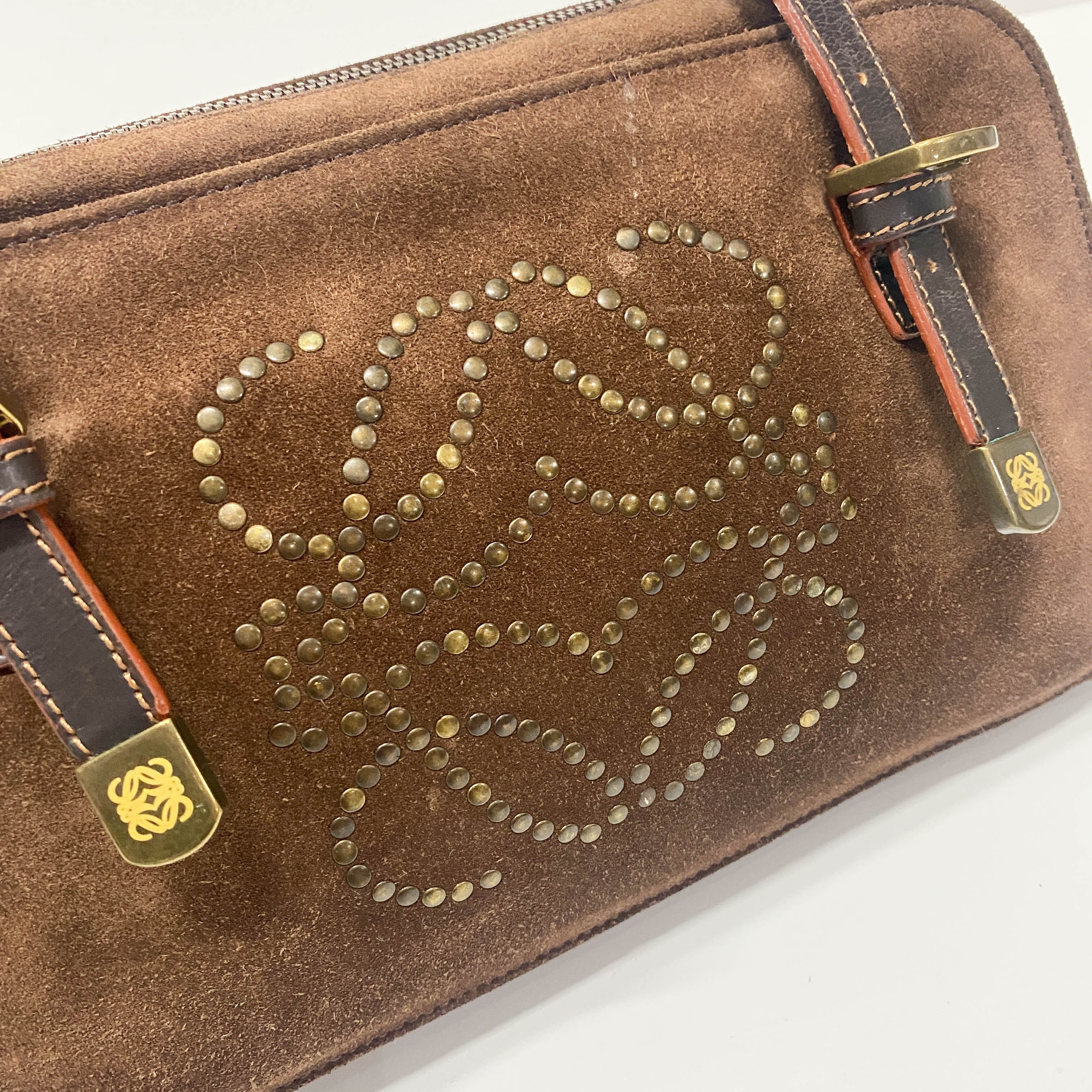 Anagram Brown Suede Shoulder Bag