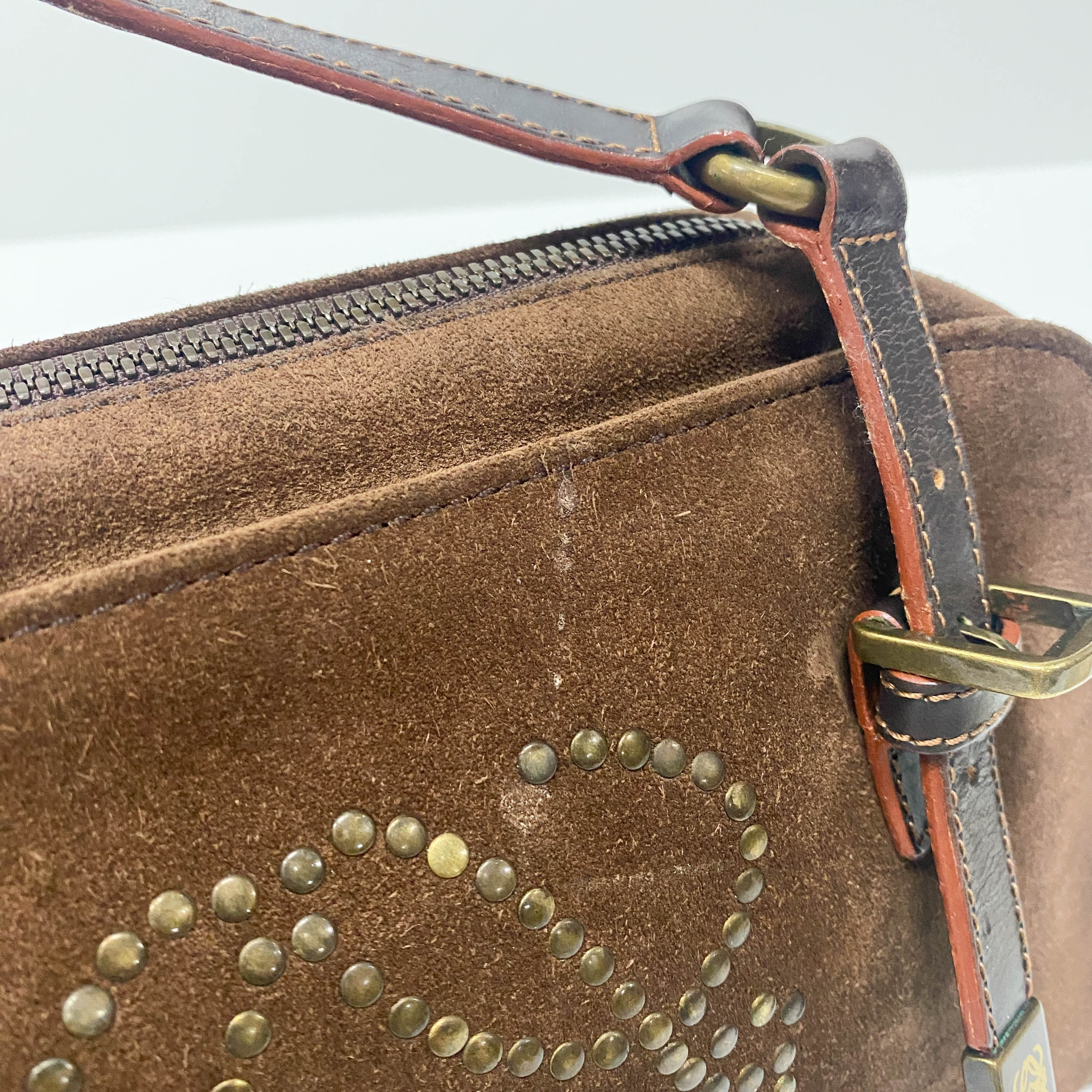 Anagram Brown Suede Shoulder Bag