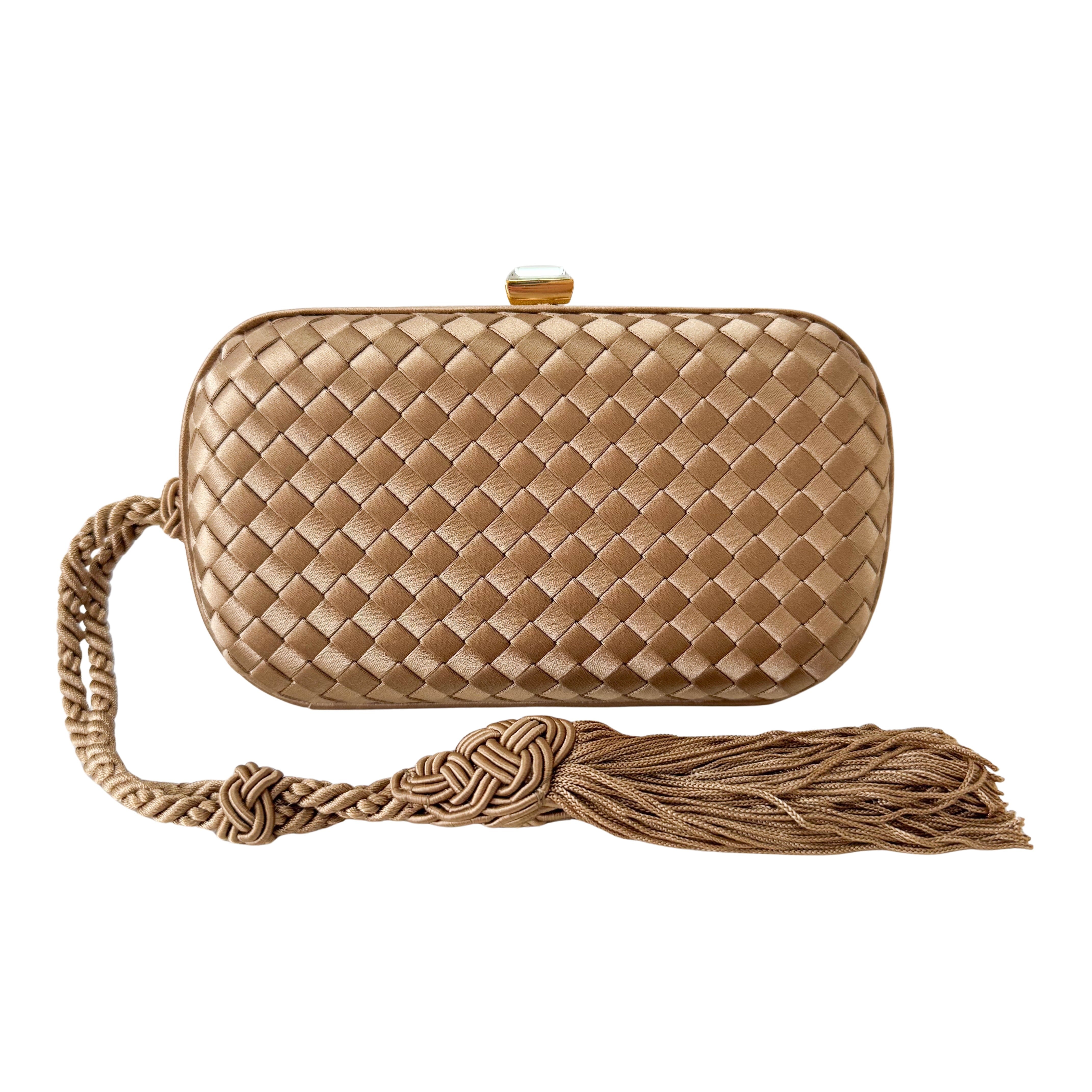Intrecciato Beige Satin Mini Clutch Bag